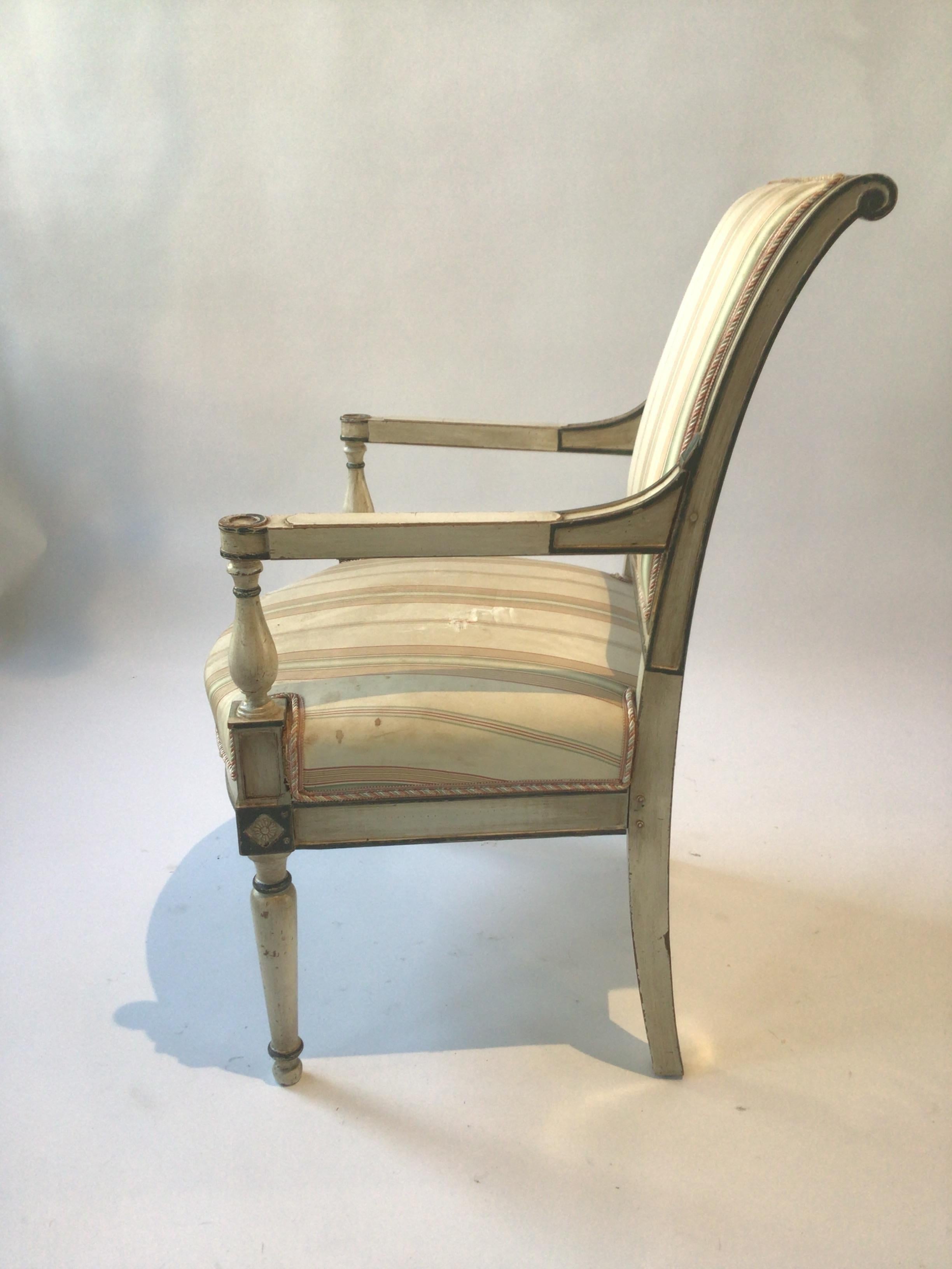 Late 19th Century 1880s French, Painted Off White Directoire Armchair For Sale