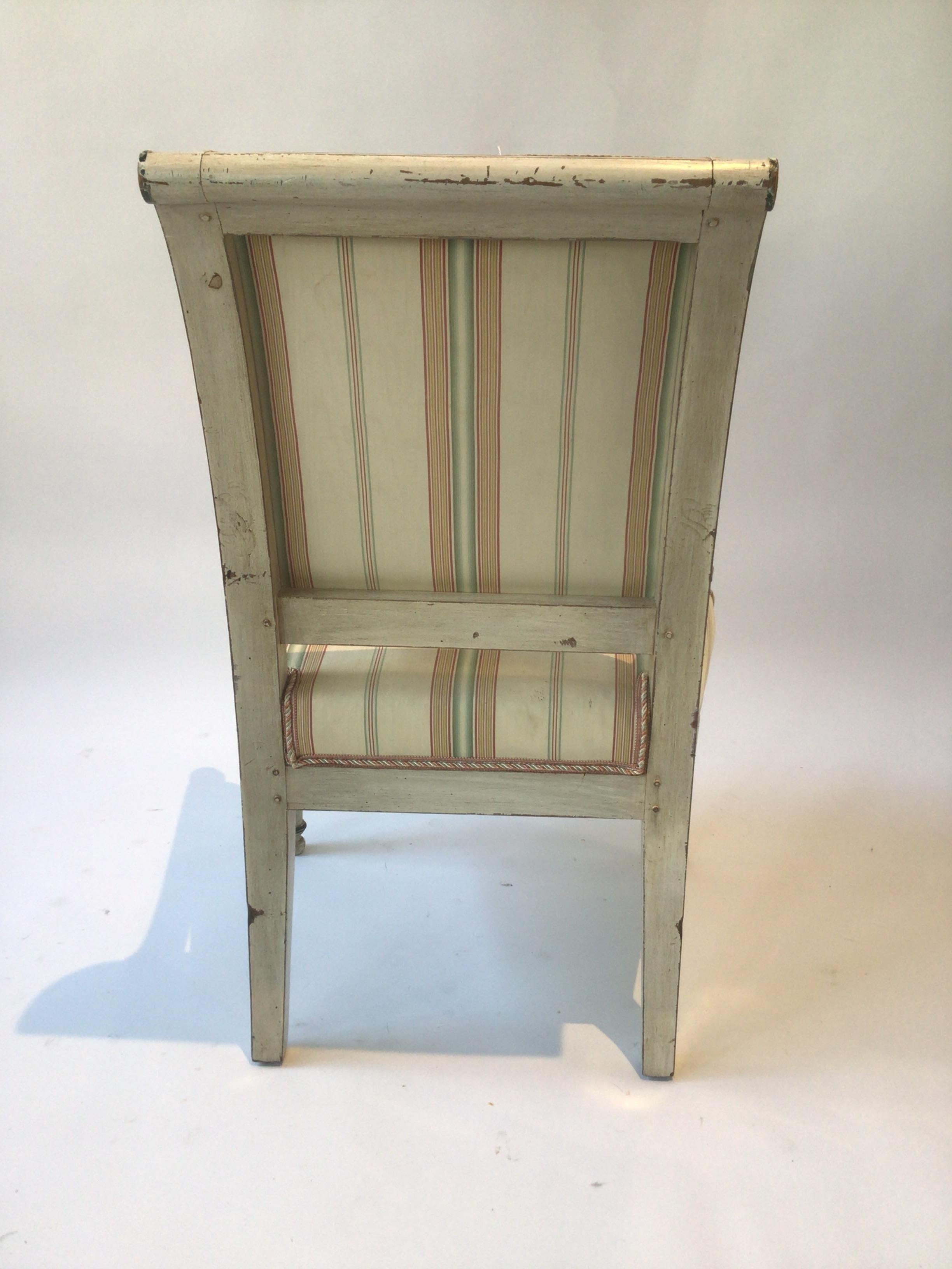Wood 1880s French, Painted Off White Directoire Armchair For Sale