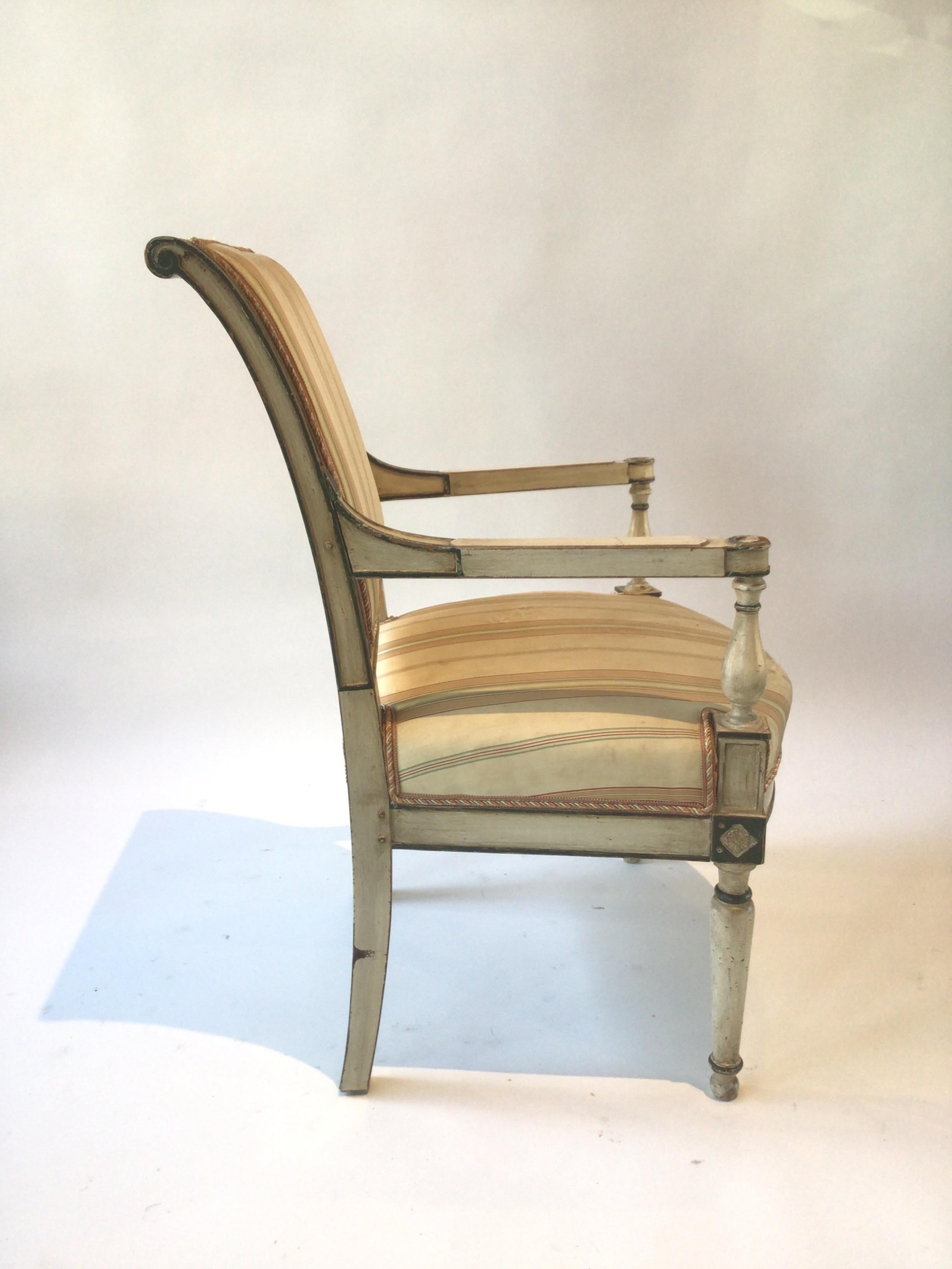 1880s French, Painted Off White Directoire Armchair For Sale 1