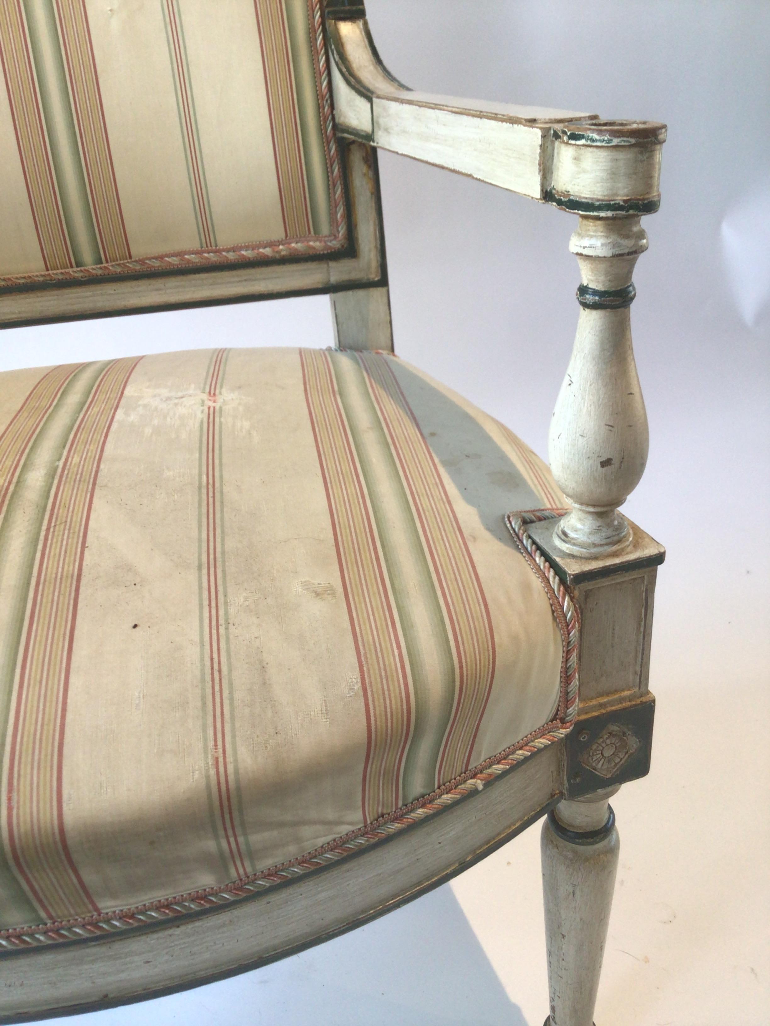 1880s French, Painted Off White Directoire Armchair For Sale 4