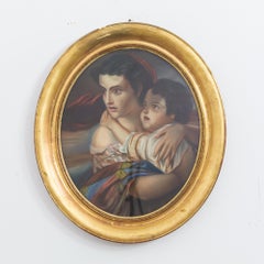 1880s French Painting in Wooden Frame