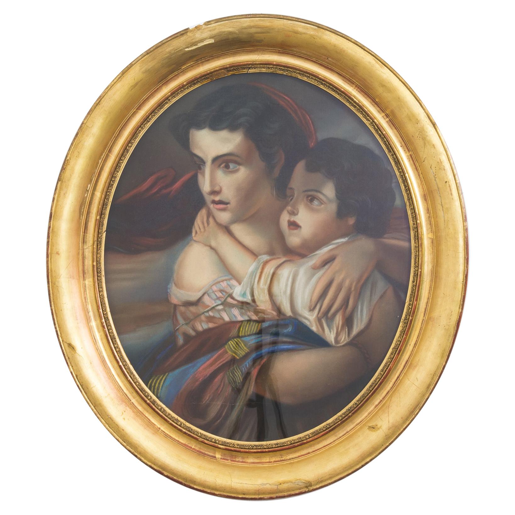 1880s French Painting in Wooden Frame