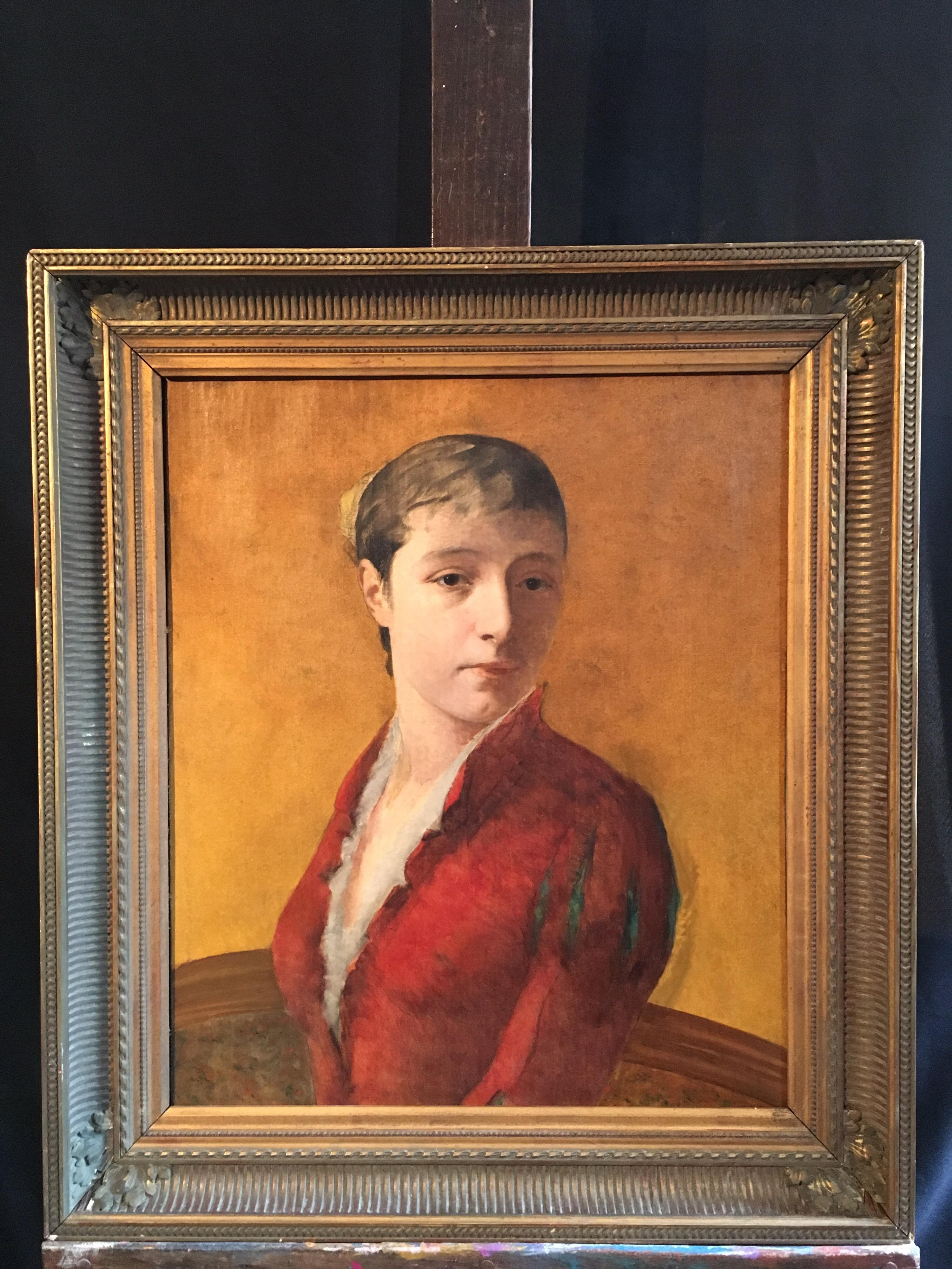 Fine 19th Century French Impressionist Portrait of Lady, Ochre Yellow, framed - Painting by 1880's French