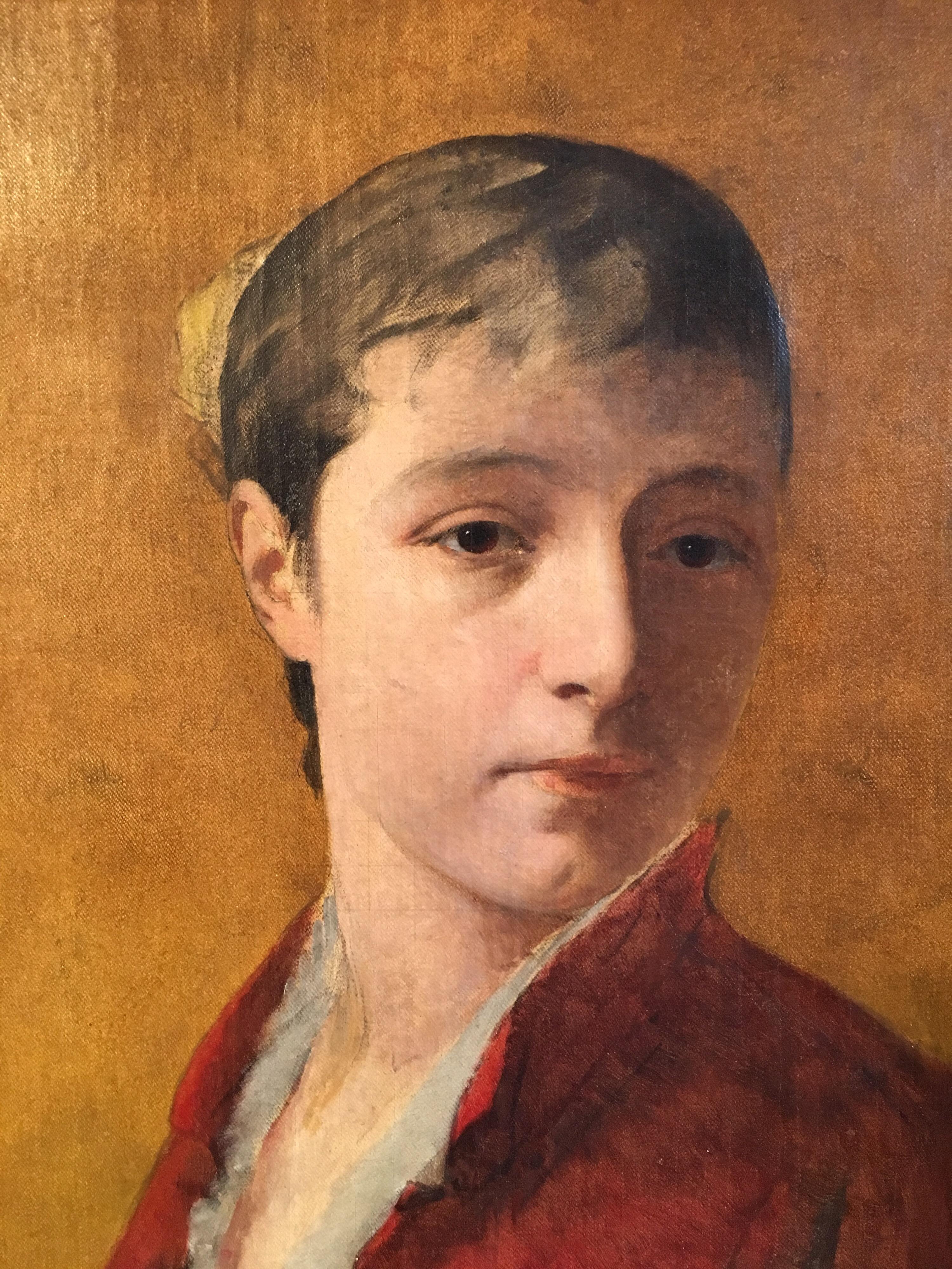 Fine 19th Century French Impressionist Portrait of Lady, Ochre Yellow, framed 1