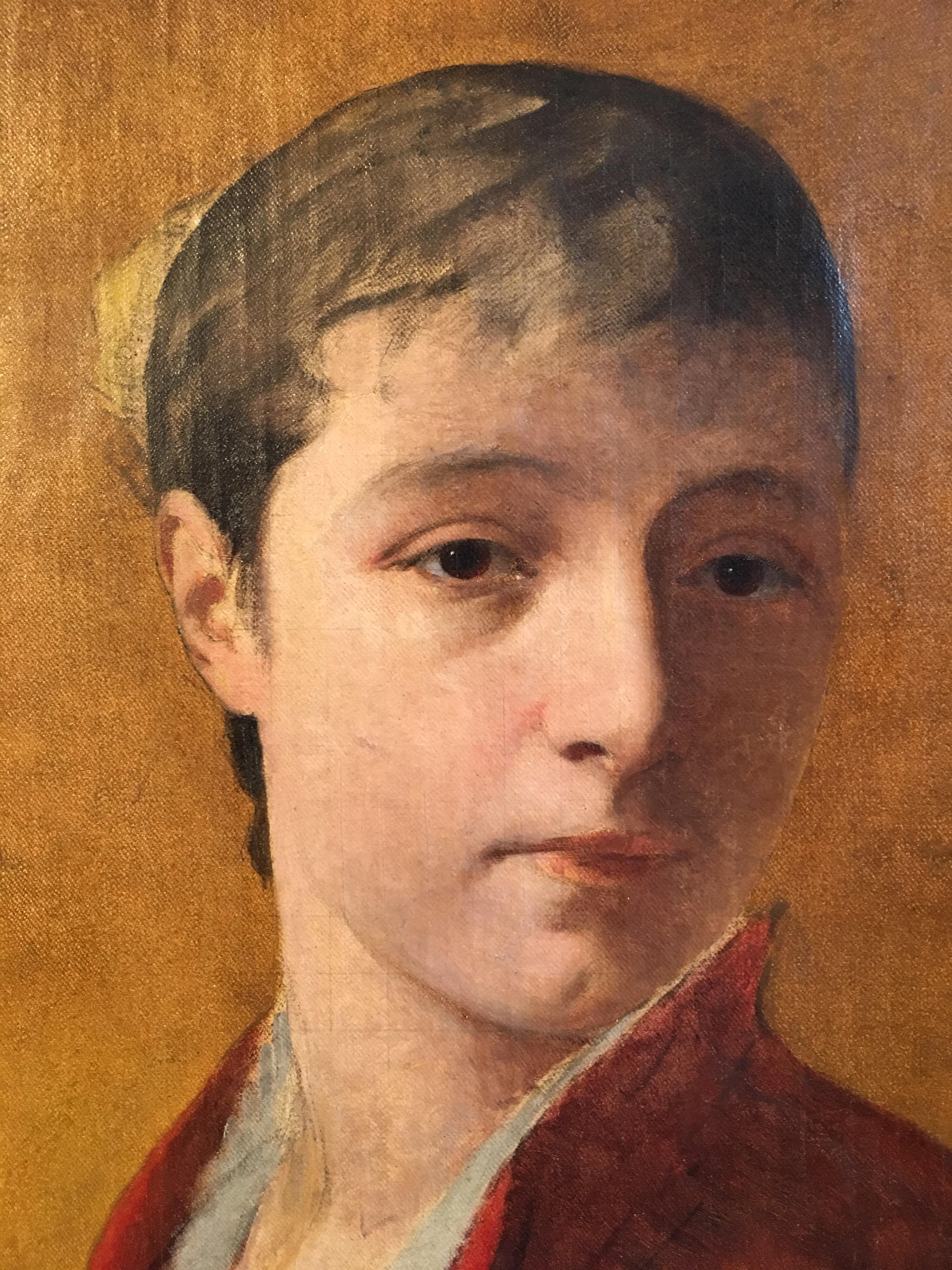Fine 19th Century French Impressionist Portrait of Lady, Ochre Yellow, framed 2