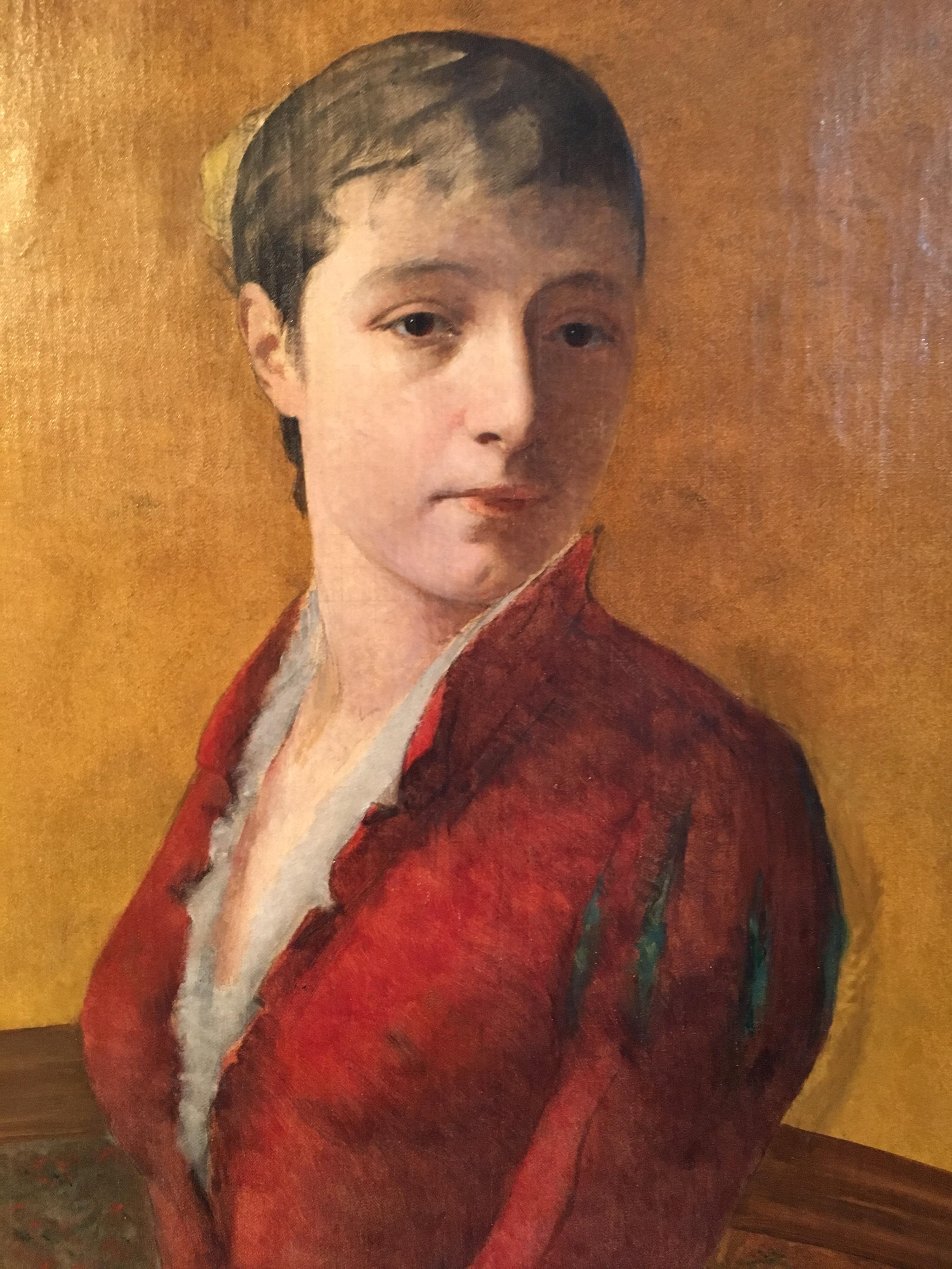 Fine 19th Century French Impressionist Portrait of Lady, Ochre Yellow, framed 3