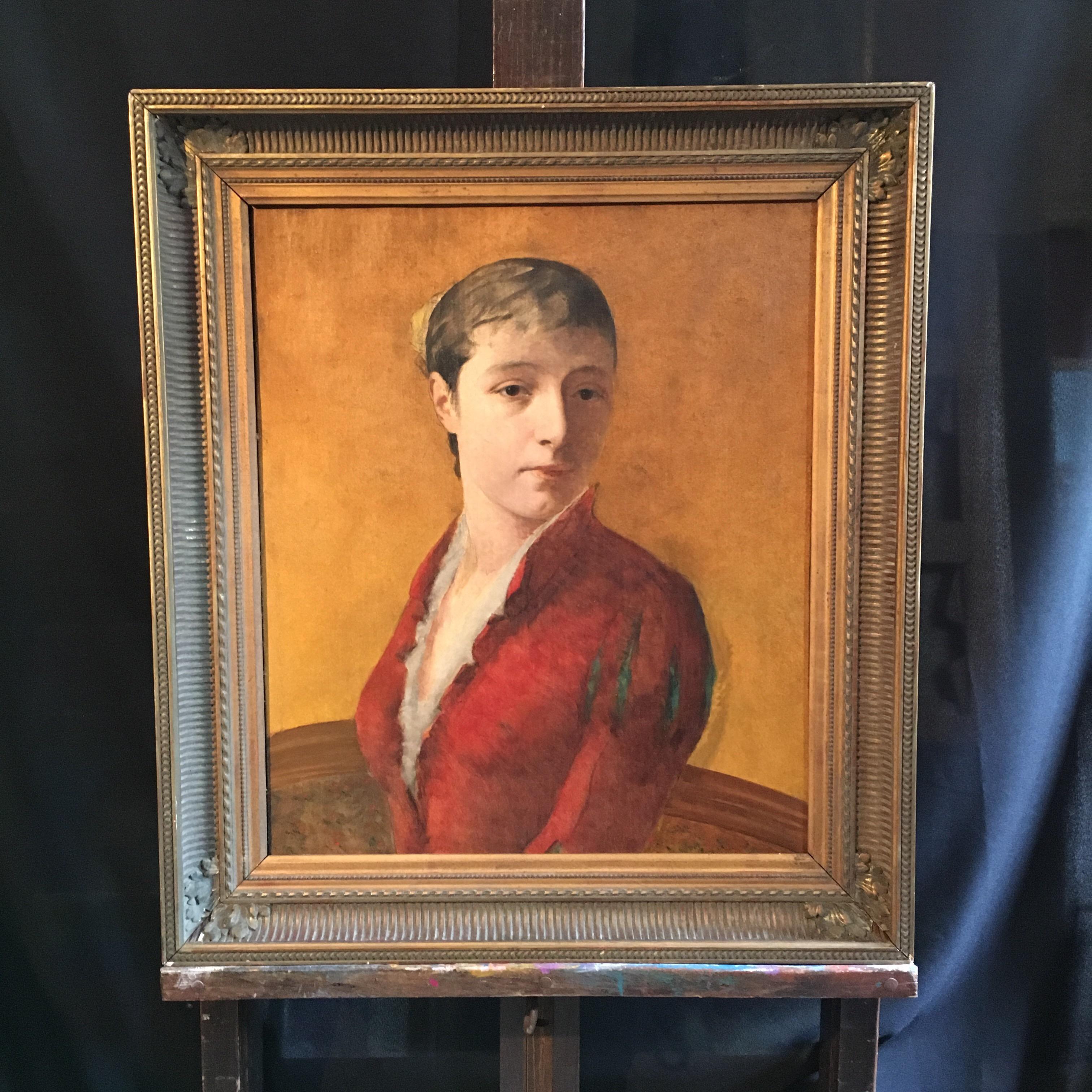 Fine 19th Century French Impressionist Portrait of Lady, Ochre Yellow, framed 5