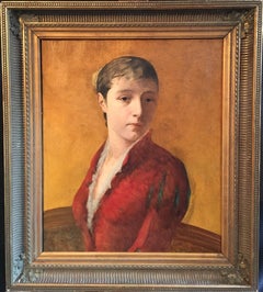 Fine 19th Century French Impressionist Portrait of Lady, Ochre Yellow, framed
