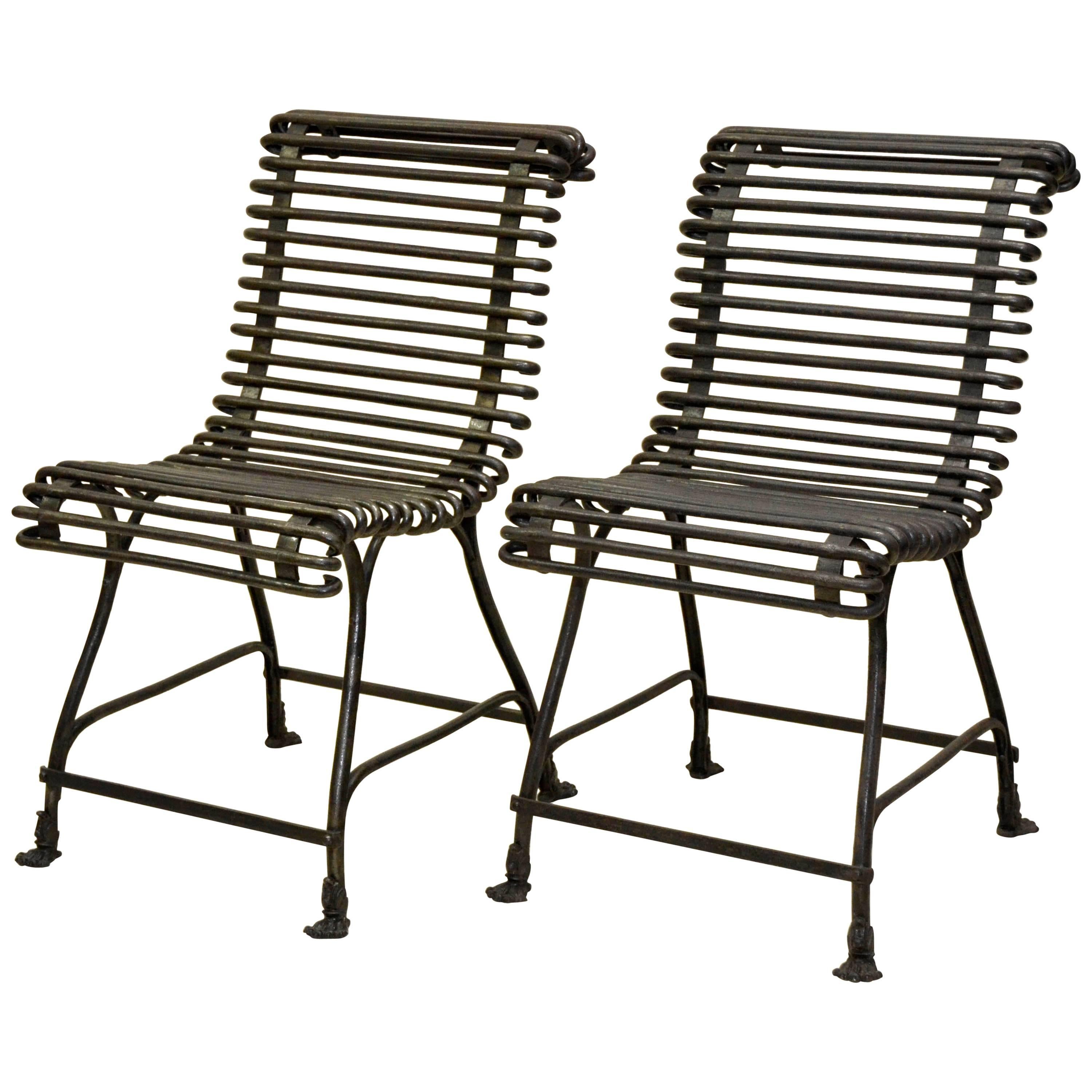 1880s French Pair of Arras Garden Chair with Cast Iron Lion Claw Feet For Sale