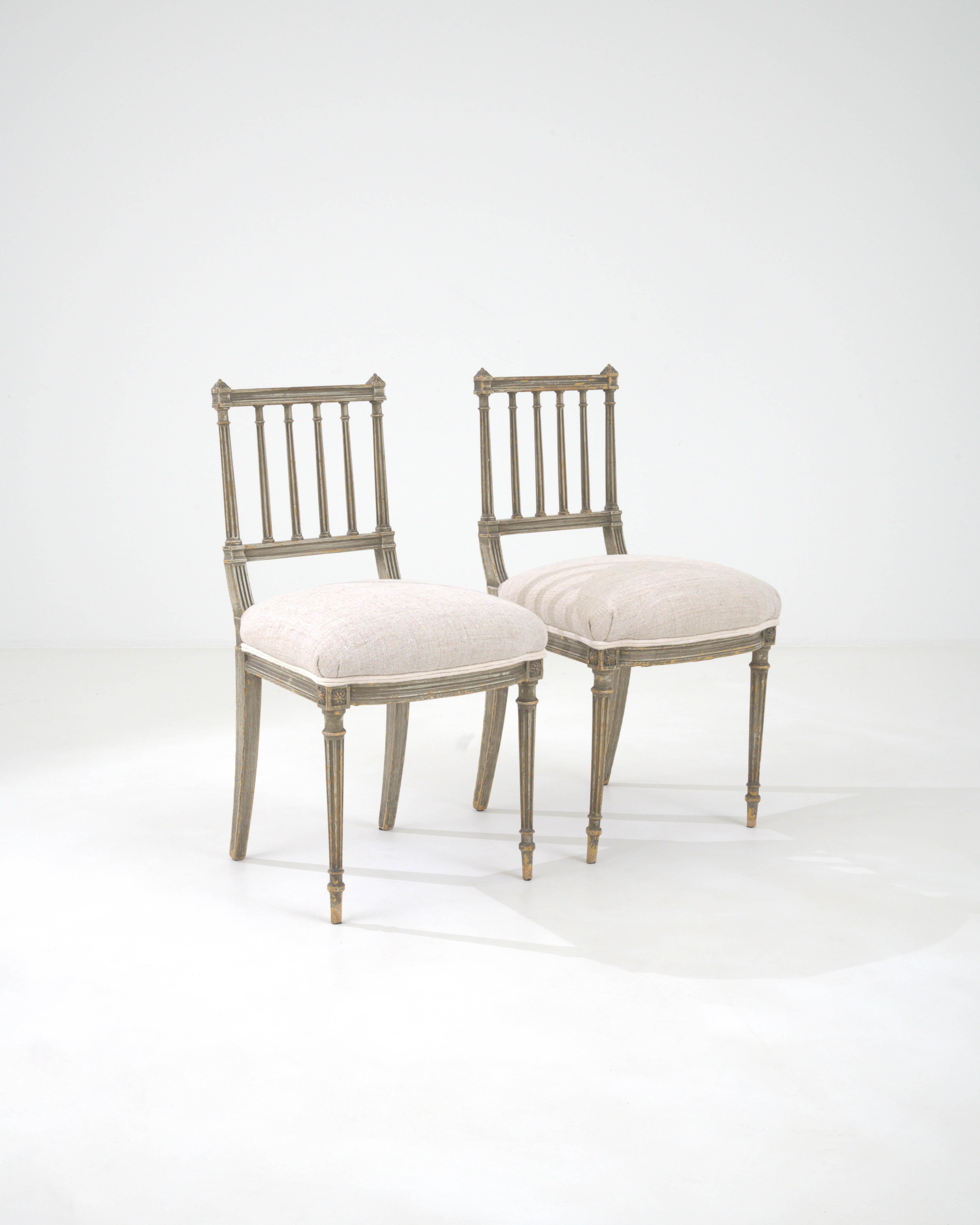 1880s French Pair Of Dining Chairs With Upholstered Seats 3