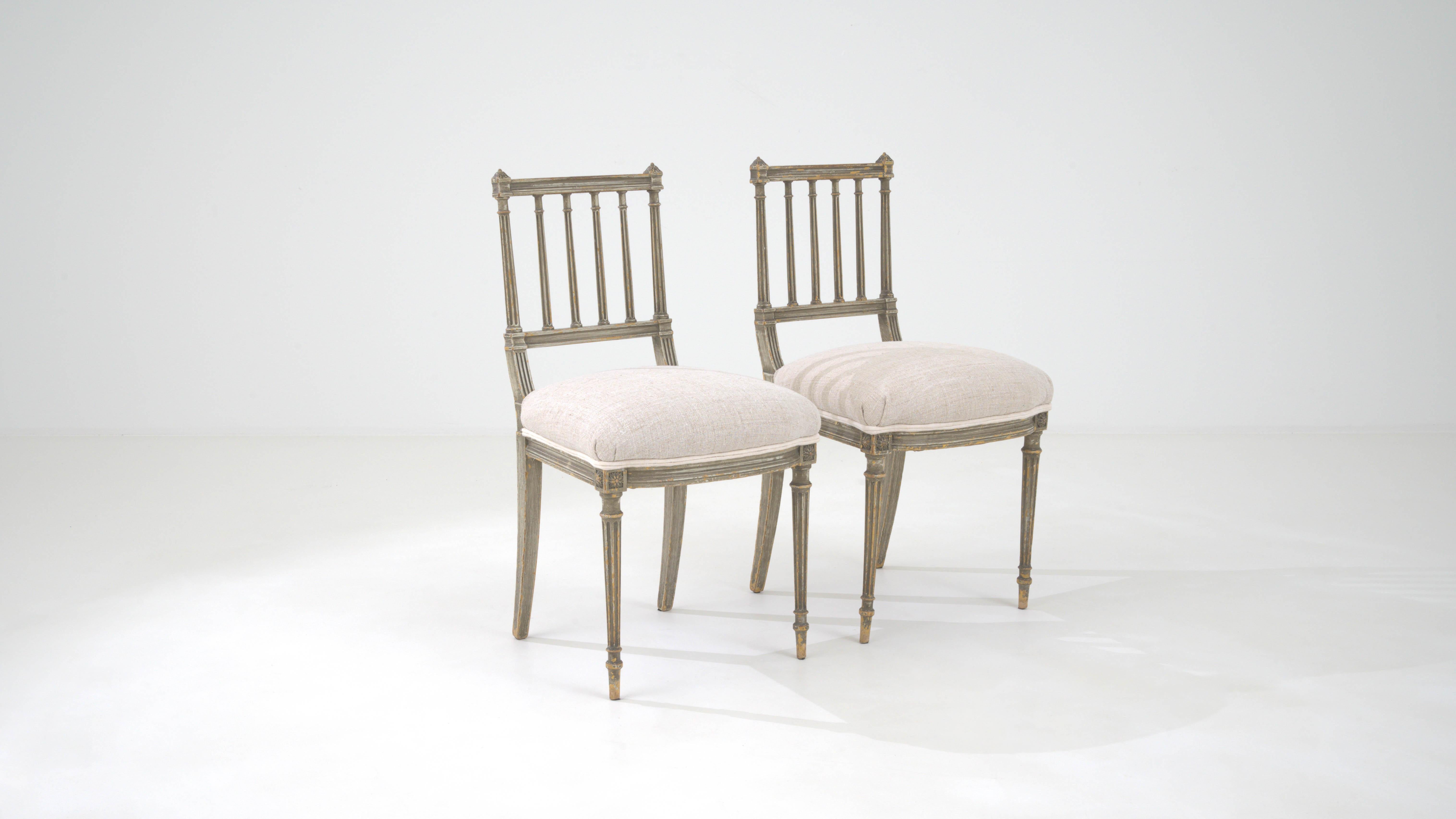 1880s French Pair Of Dining Chairs With Upholstered Seats 4
