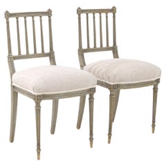 Antique 1880s French Pair Of Dining Chairs With Upholstered Seats