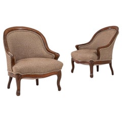1880s French Pair of Louis Philippe Bergère Chairs with Curved Frames
