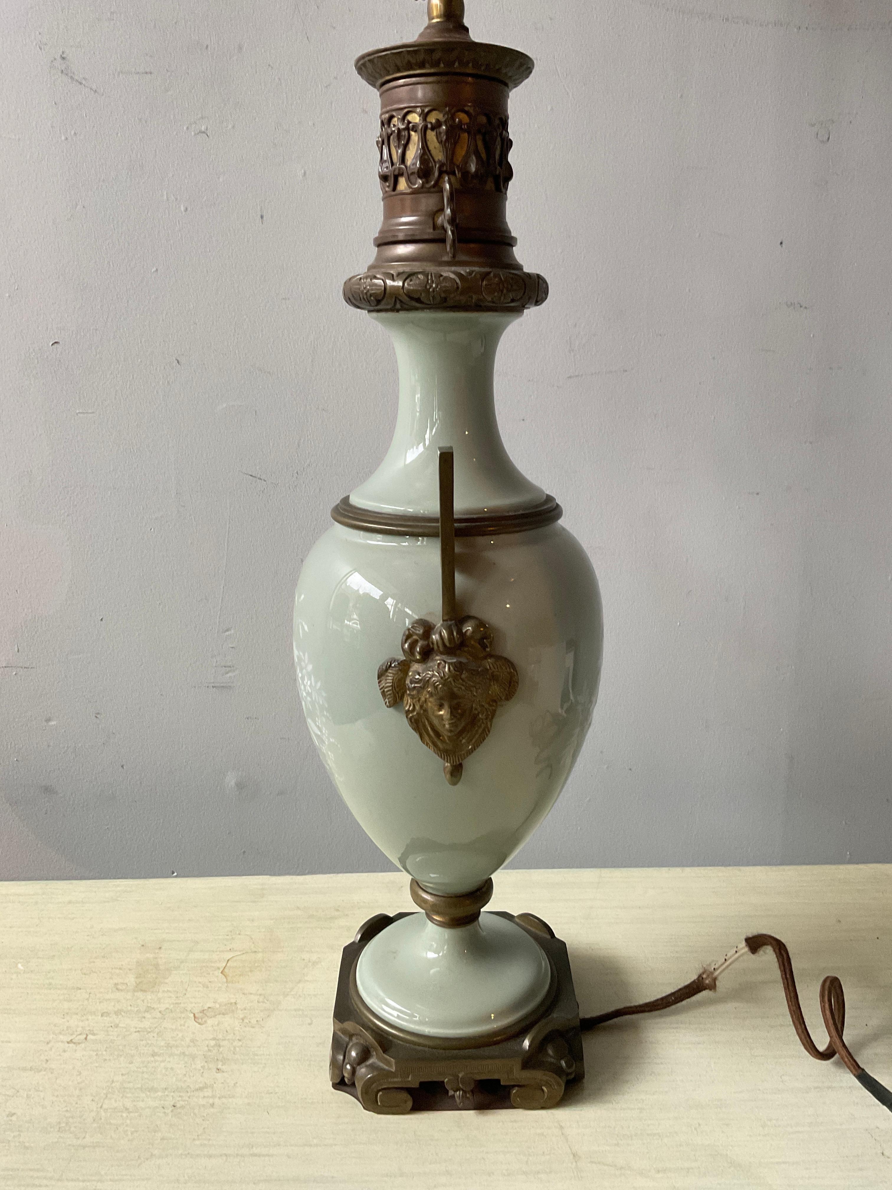 Paar französische Pate Sur Pate Celadon-Lampen in Grün, 1880er Jahre  im Angebot 5