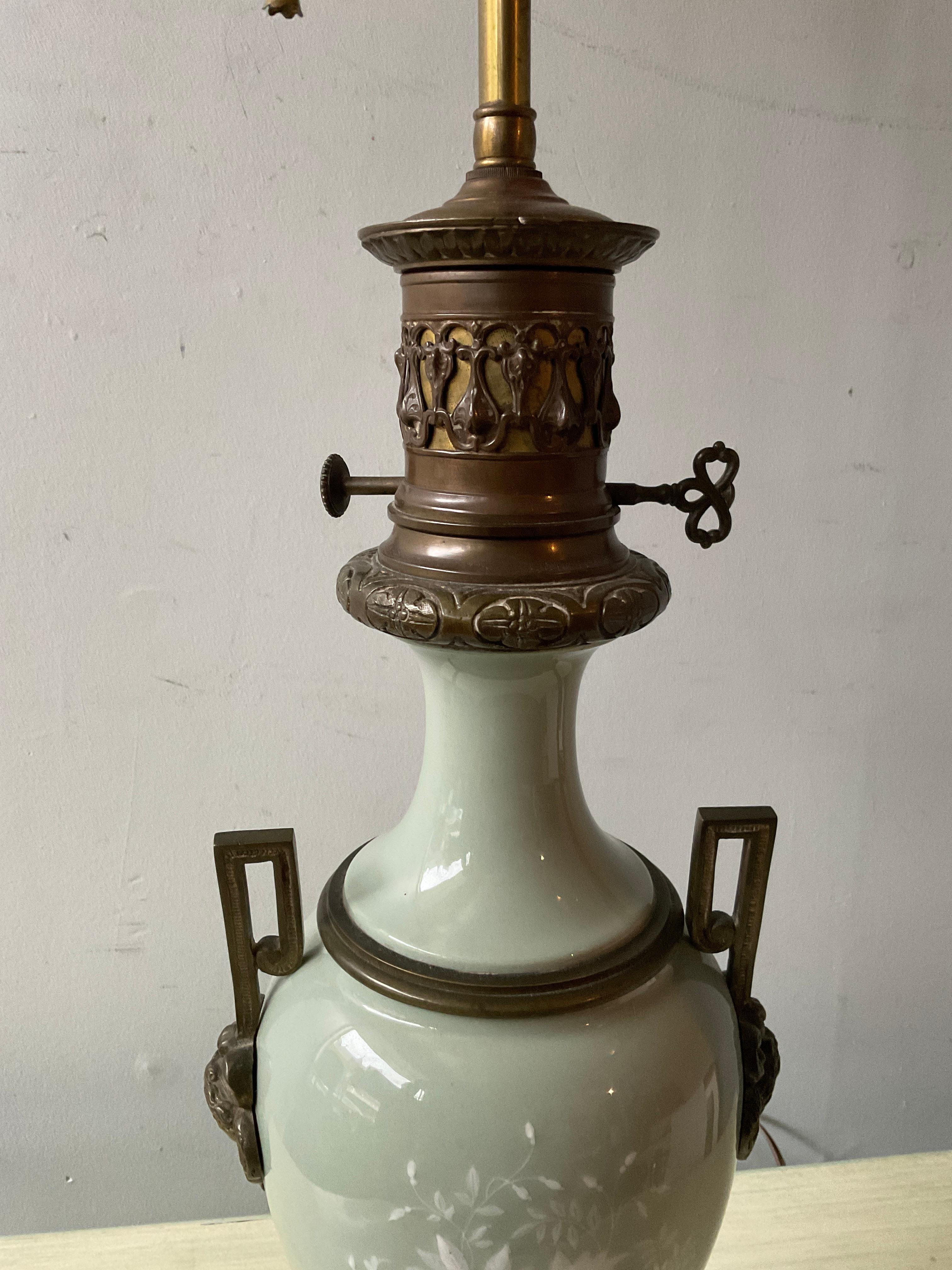1880s French Pair Of Pate Sur Pate Celadon Green Lamps  For Sale 7