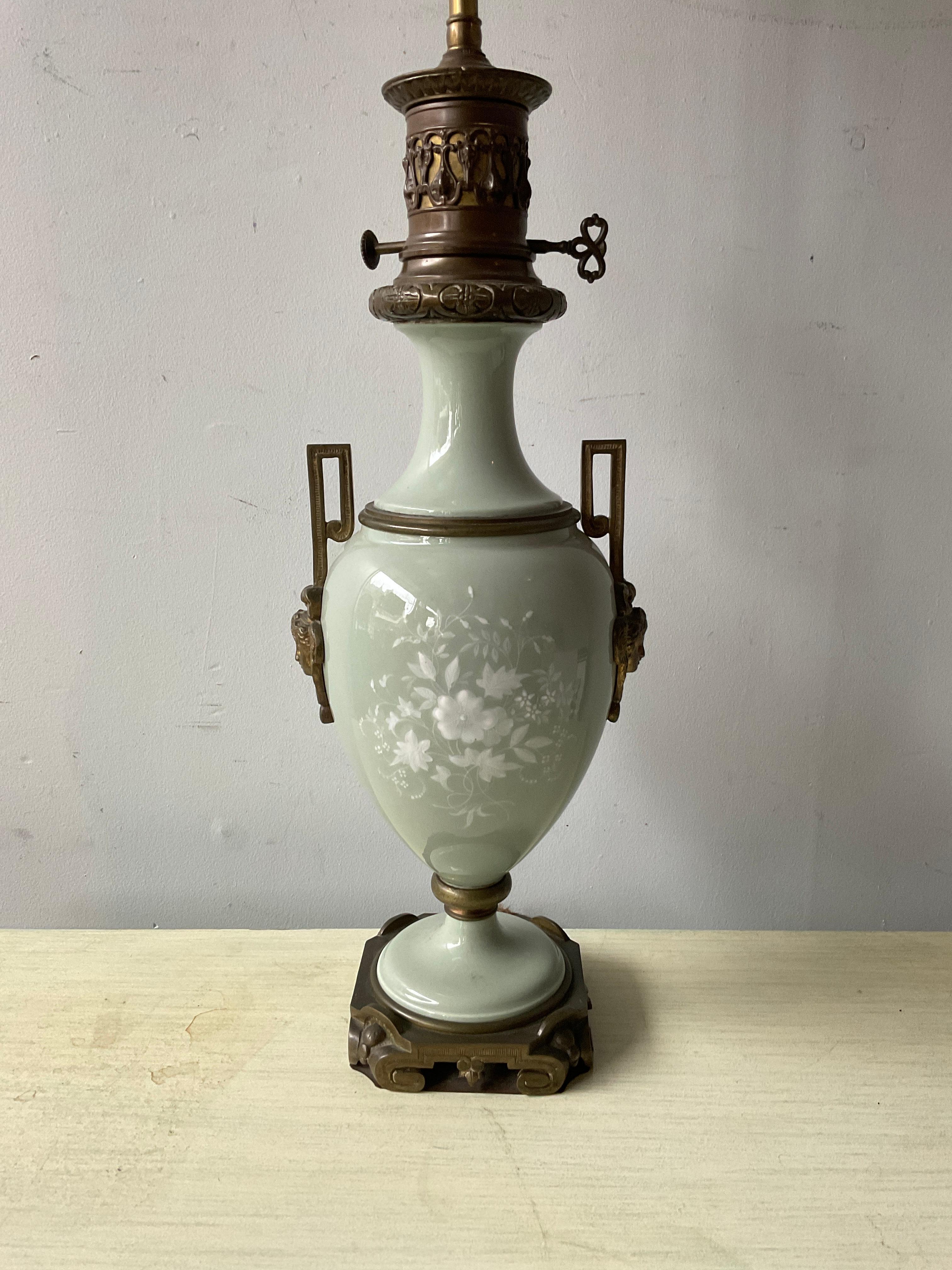 1880s French Pair Of Pate Sur Pate Celadon Green Lamps  For Sale 1