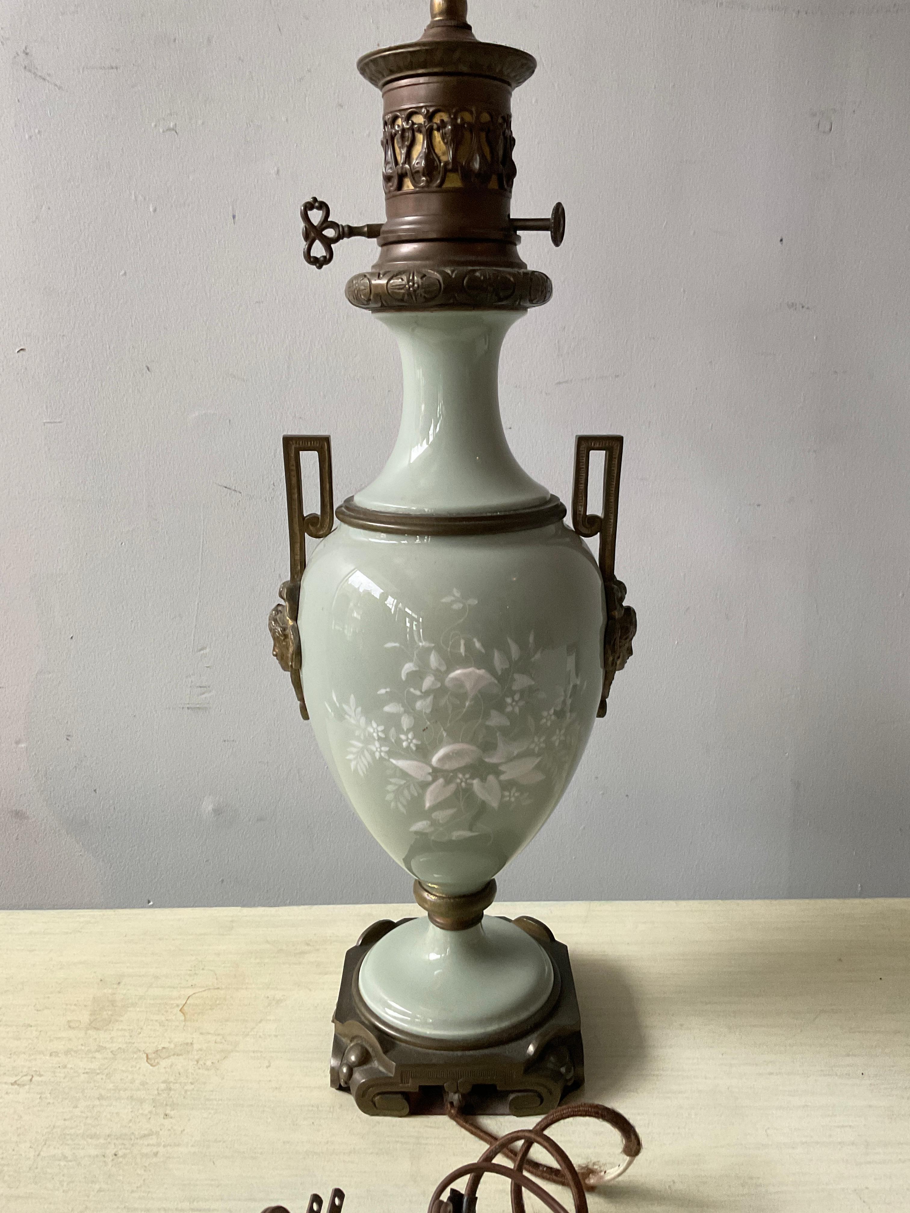 1880s French Pair Of Pate Sur Pate Celadon Green Lamps  For Sale 4