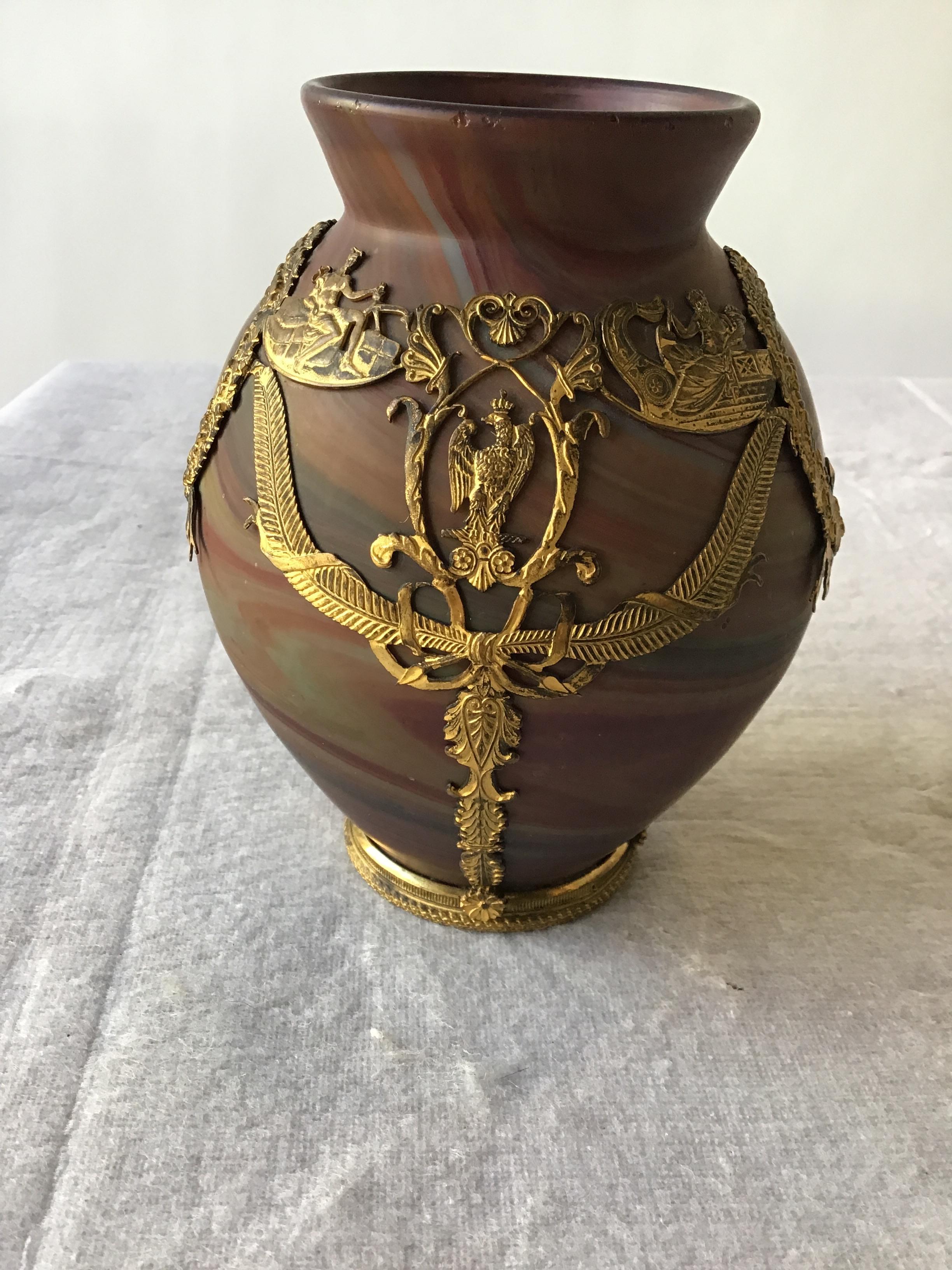 Late 19th Century 1880s French Phoenician Glass Vase with Bronze Ormolu