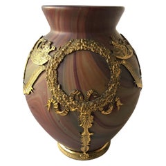 1880s French Phoenician Glass Vase with Bronze Ormolu