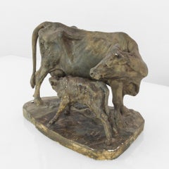 1880s French Plaster Cow and Calf by Pierre-Jules Mene