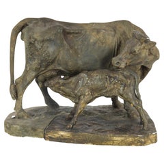1880s French Plaster Cow and Calf by Pierre-Jules Mene