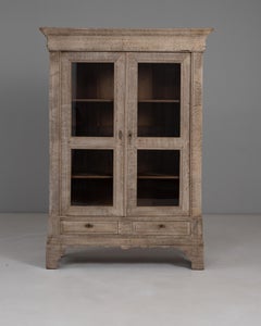 1880s French Provincial Oak Vitrine With Glass Doors
