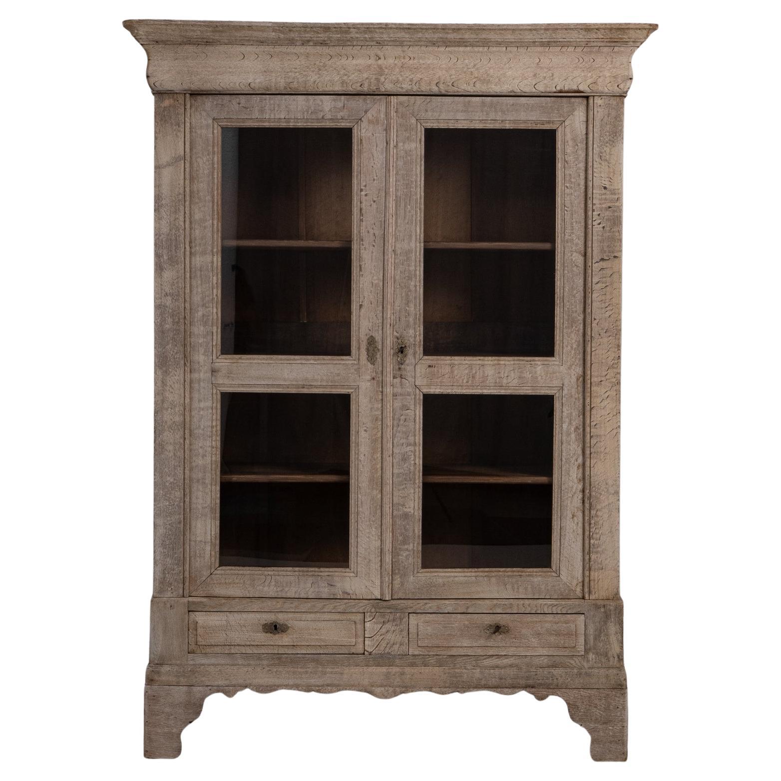 1880s French Provincial Oak Vitrine With Glass Doors