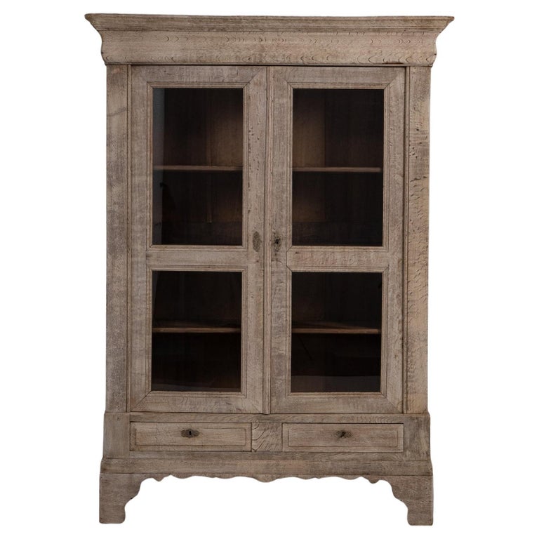 1880s French Provincial Oak Vitrine With Glass Doors For Sale at 1stDibs