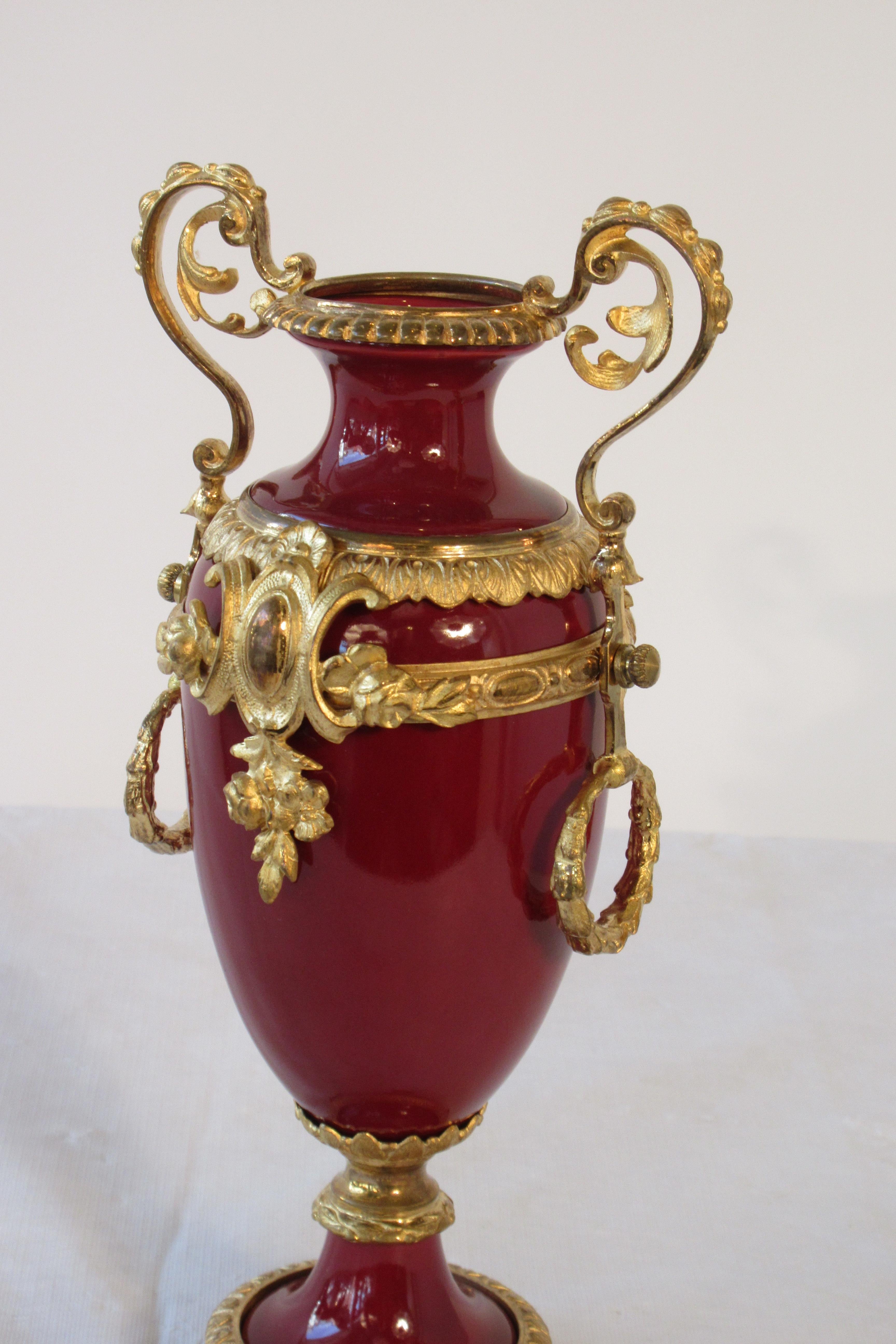 Late 19th Century 1880s French Red Vase with Gilt Bronze