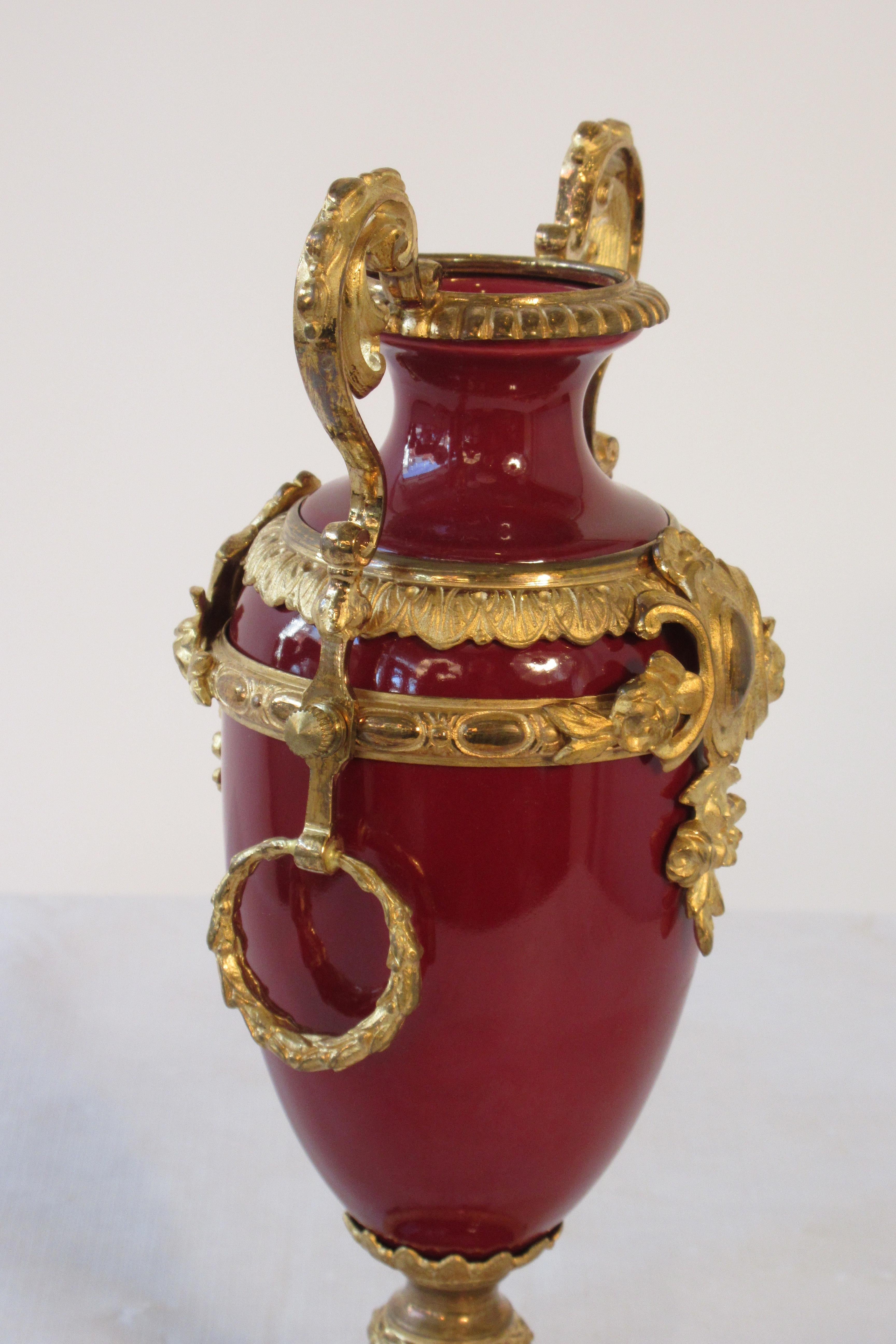 Ceramic 1880s French Red Vase with Gilt Bronze