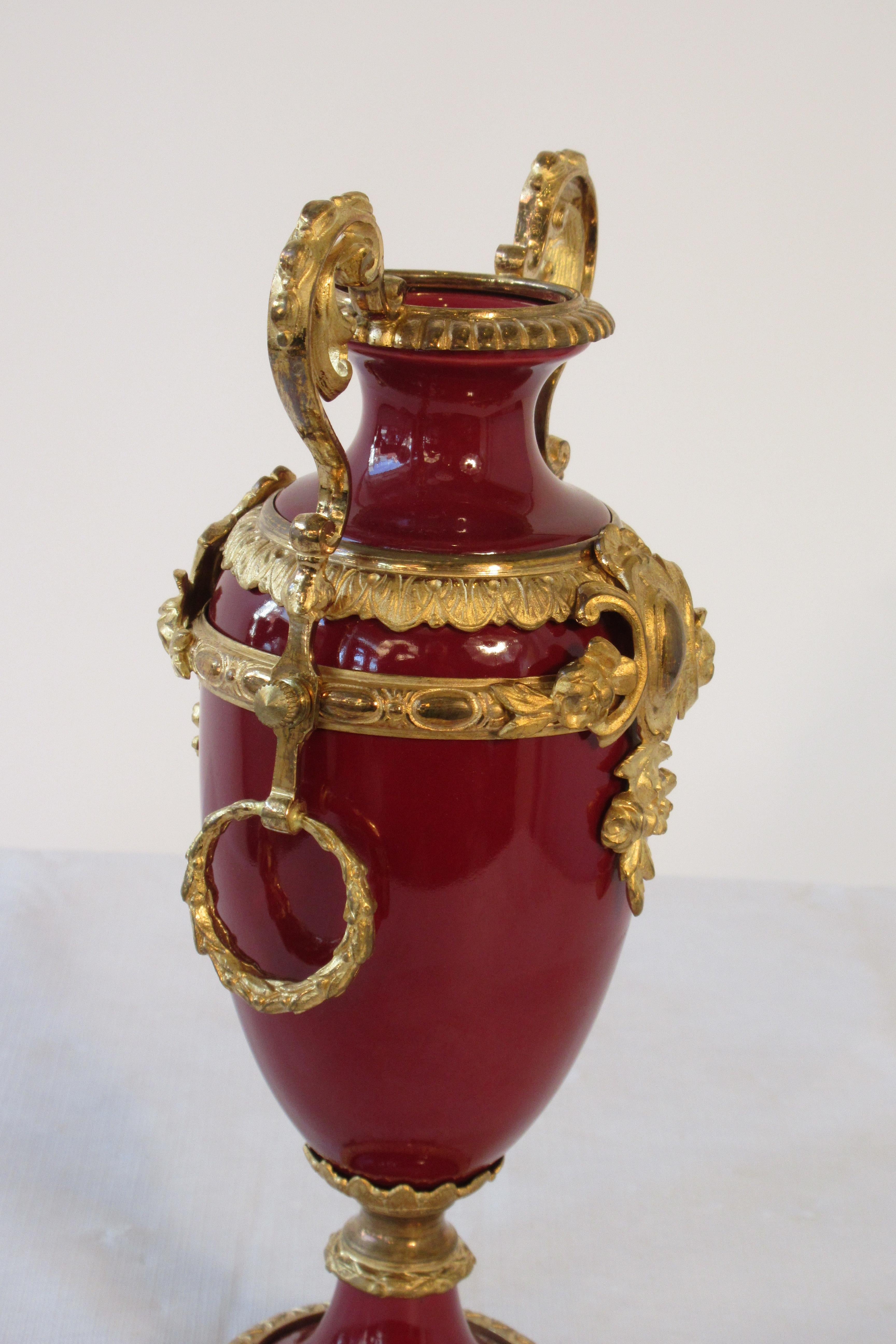 1880s French Red Vase with Gilt Bronze 1