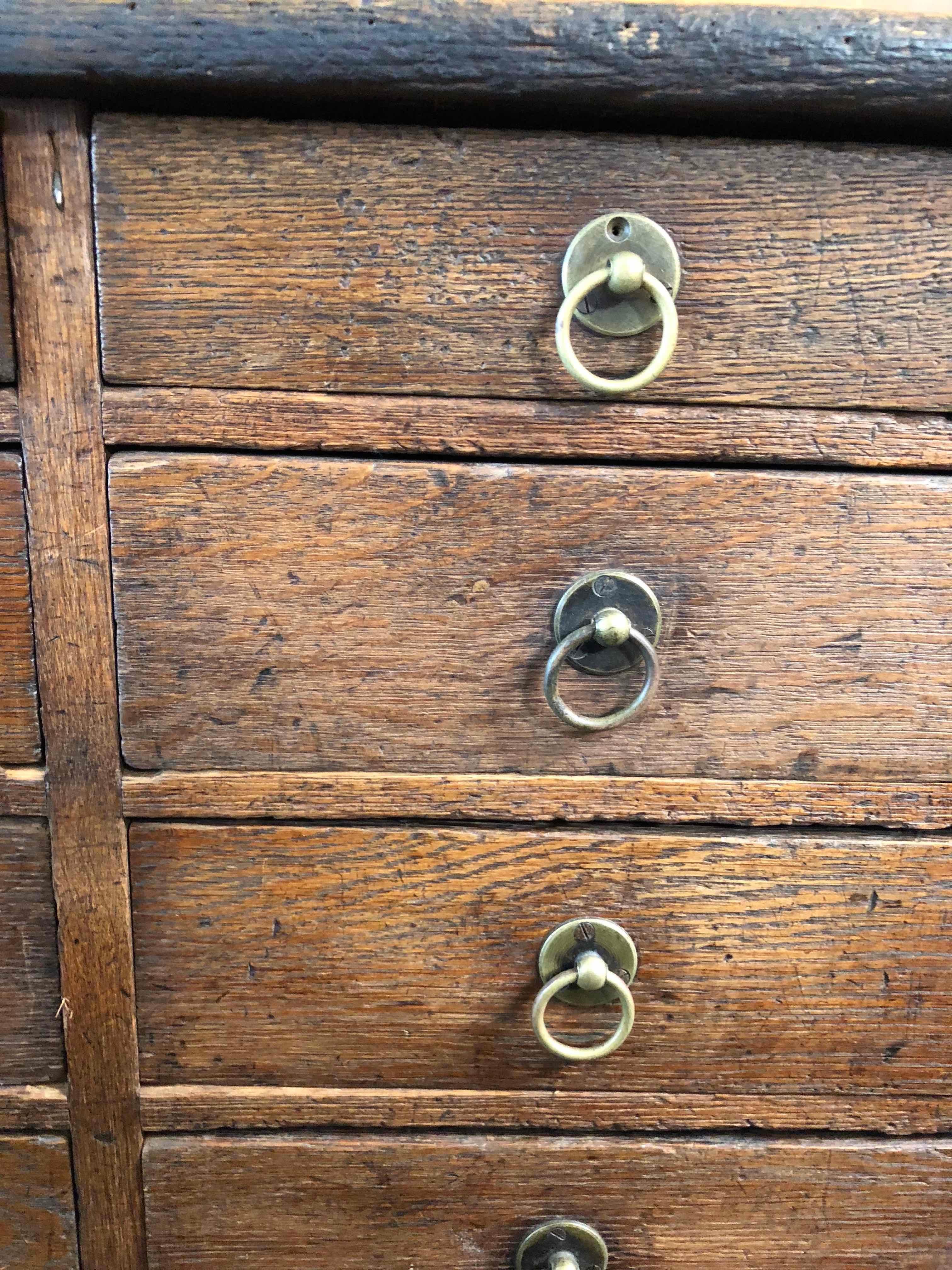 19th Century 1880s French Tailor's Wood Chest of Drawers with Brass Handles 