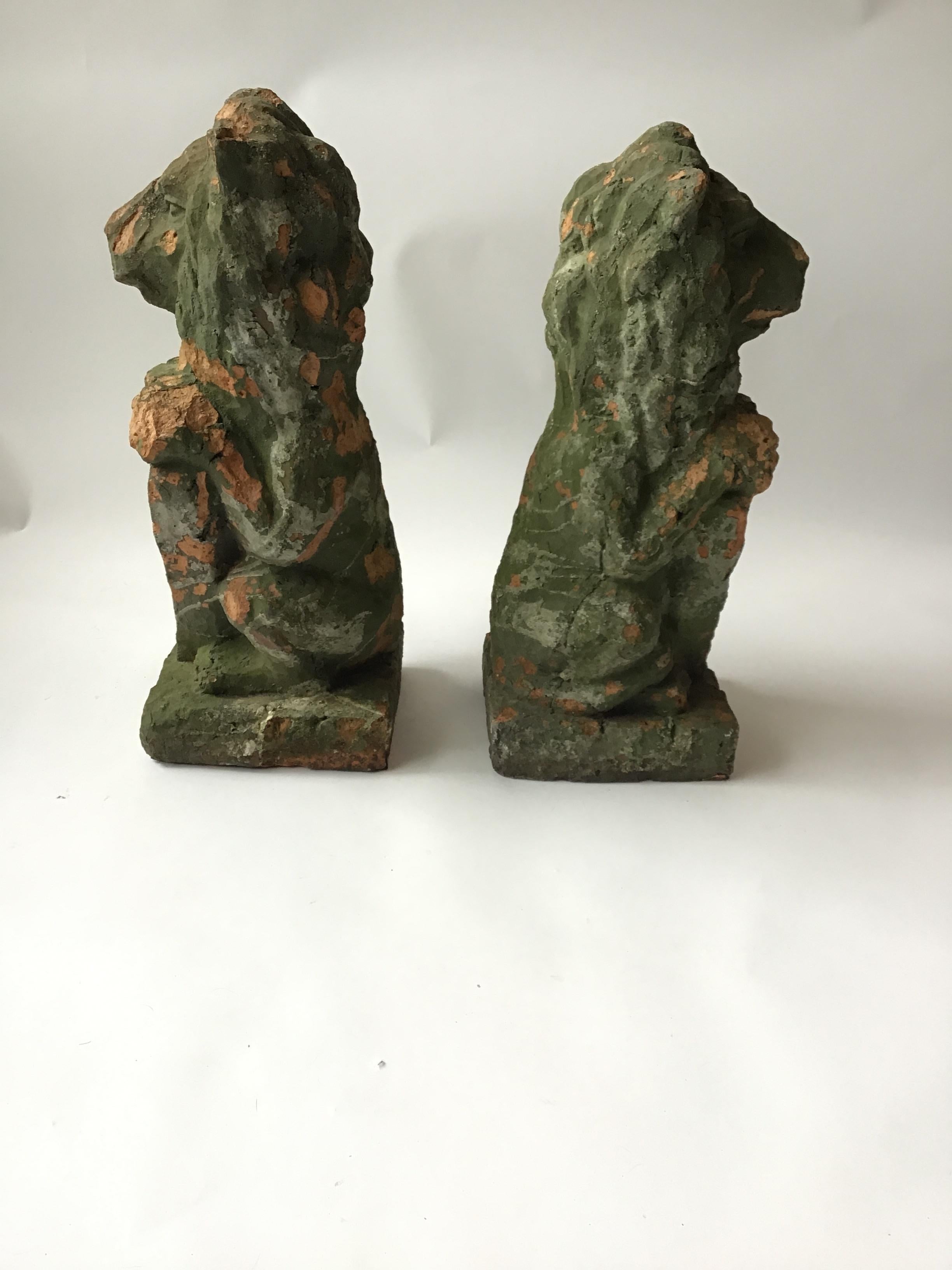 1880s French Terracotta Lions Holding Shields For Sale 1