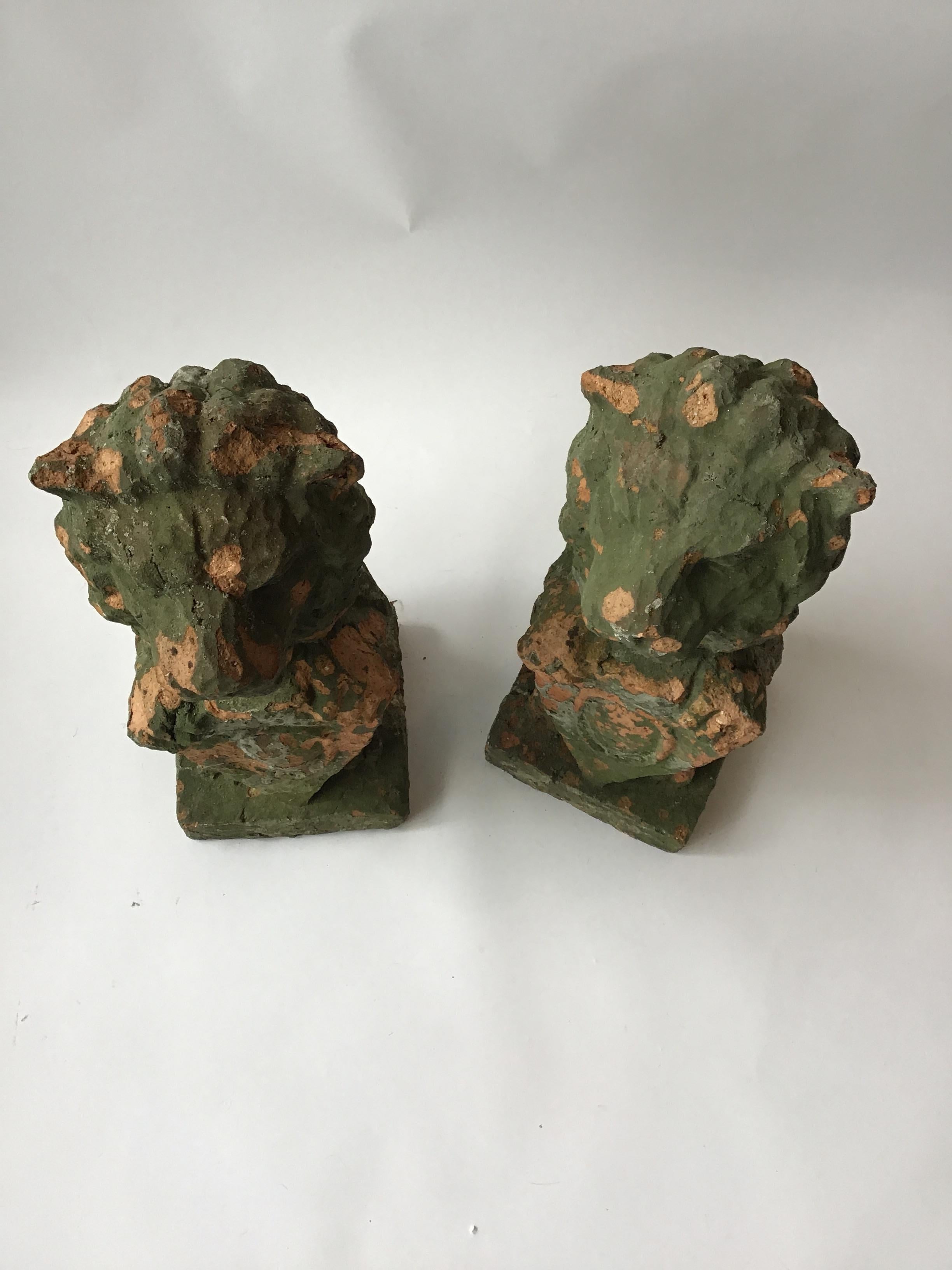 1880s French Terracotta Lions Holding Shields For Sale 4