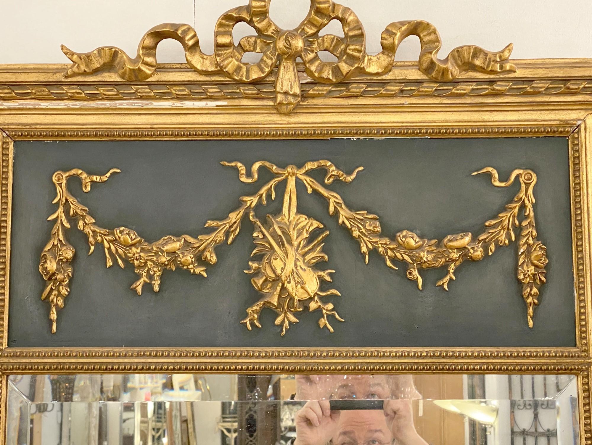 Gilt 1880s French Trumeau Mirror from Gilded Wood and Beveled Mirror