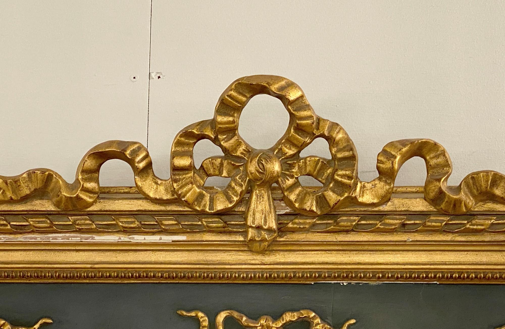 Late 19th Century 1880s French Trumeau Mirror from Gilded Wood and Beveled Mirror