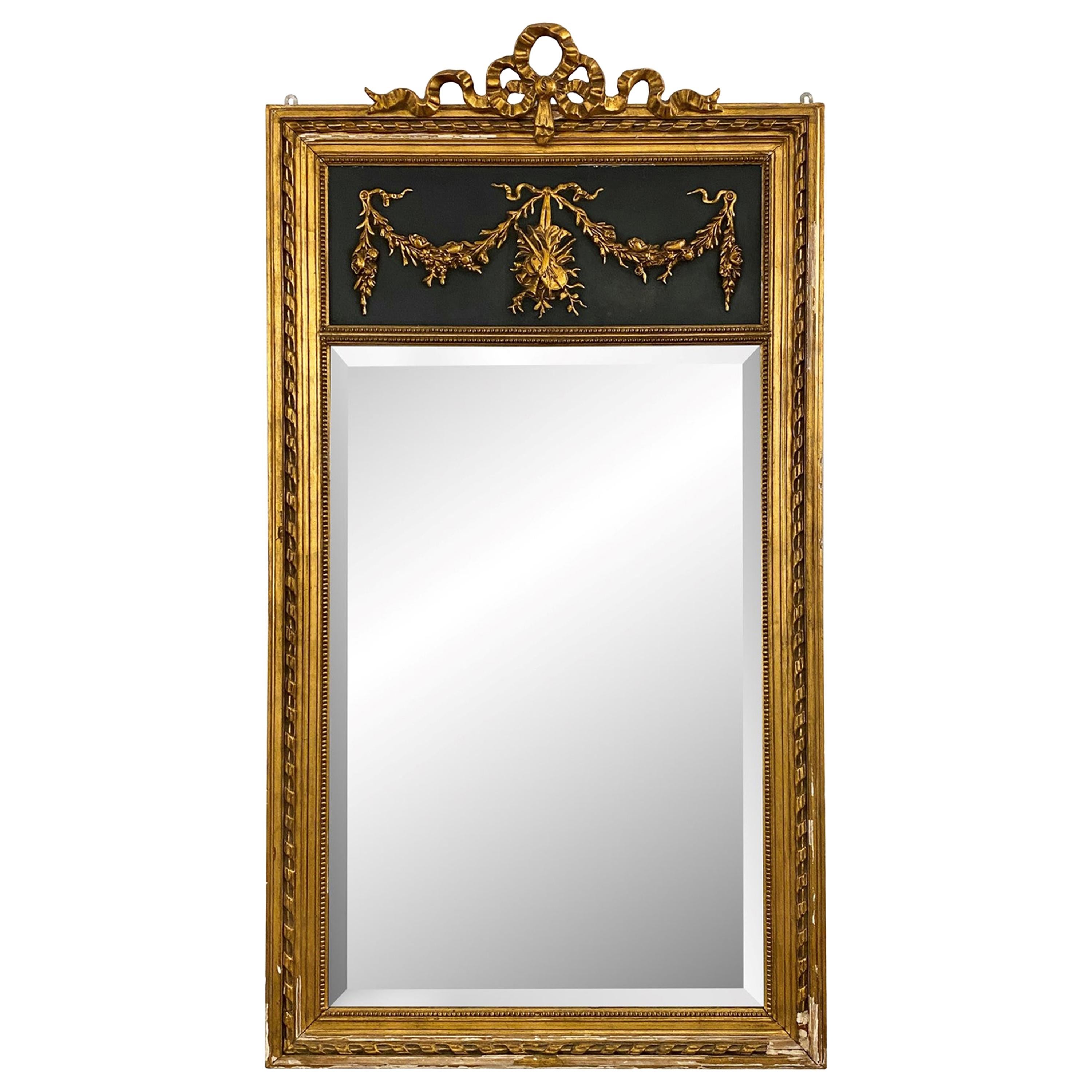 1880s French Trumeau Mirror from Gilded Wood and Beveled Mirror