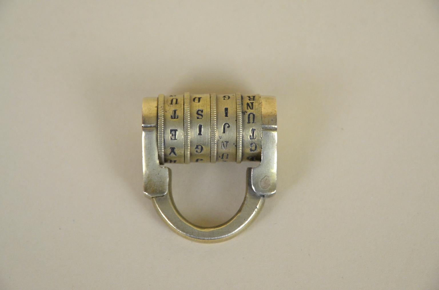 1880s French Vintage Brass Lock with Four Letters Alphabetical Combination For Sale 7