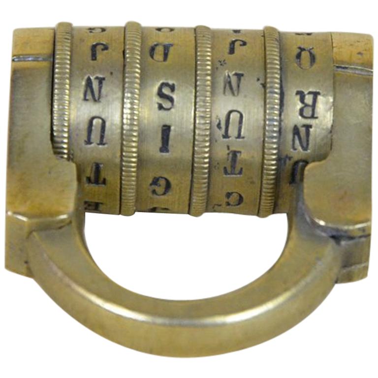 1880s French Vintage Brass Lock with Four Letters Alphabetical Combination For Sale