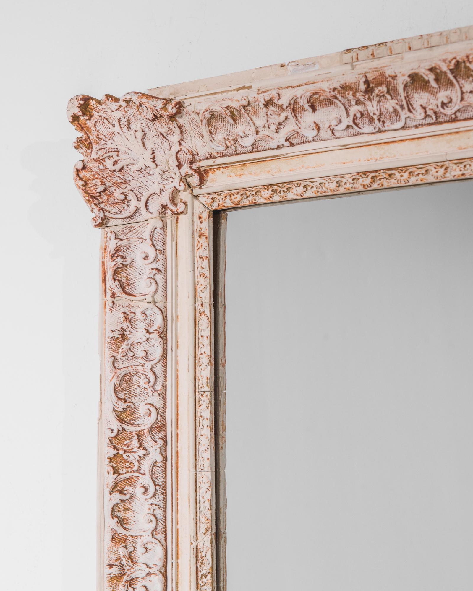 19th Century 1880s French White Patinated Rococo Mirror For Sale