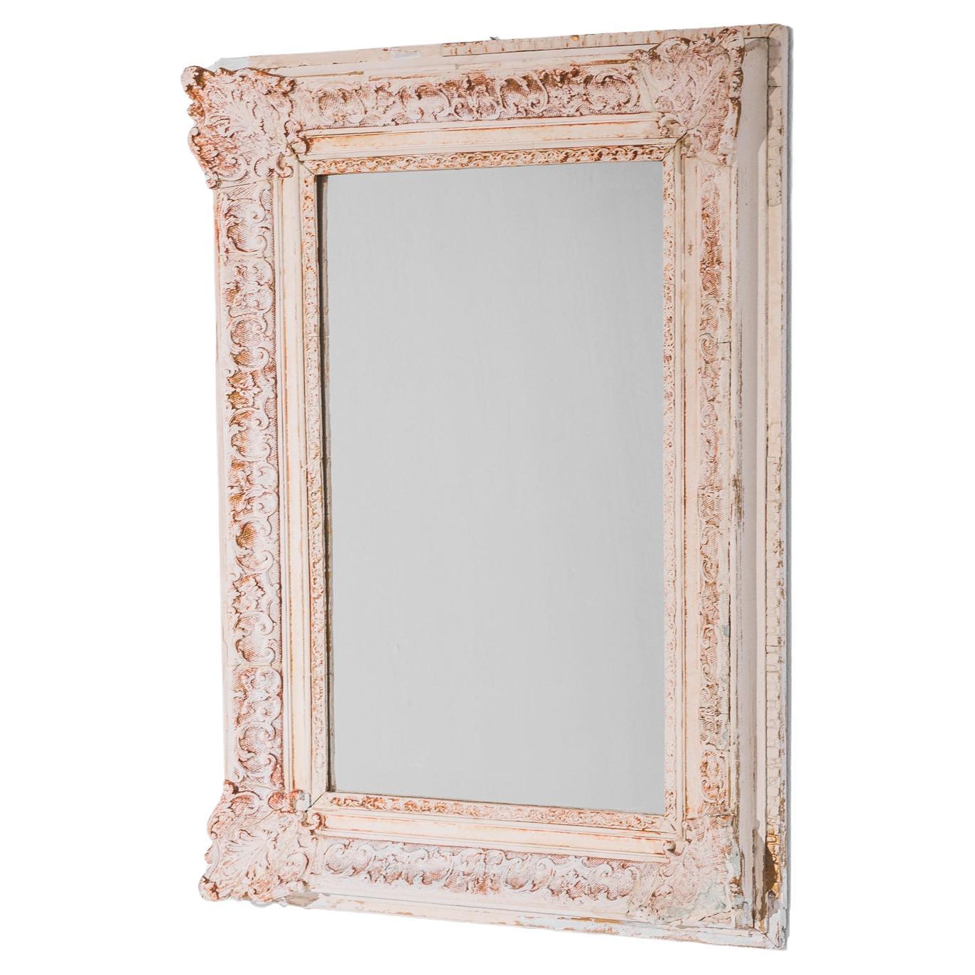 1880s French White Patinated Rococo Mirror For Sale