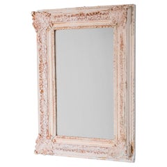 Antique 1880s French White Patinated Rococo Mirror