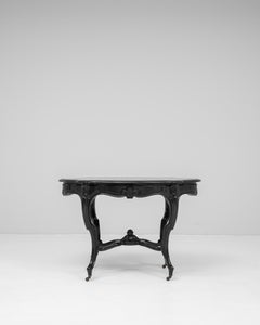 1880s French Wood Black Patinated Table On Wheels