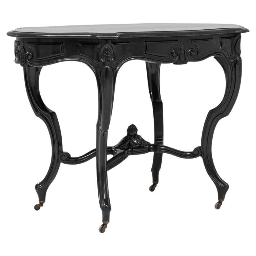 1880s French Wood Black Patinated Table On Wheels