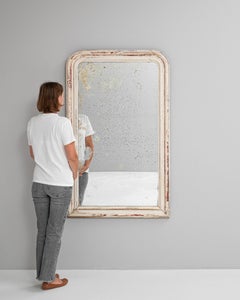 1880s French Wood White Patinated Mirror