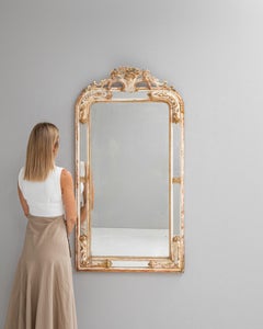 1880s French Wood White Patinated Mirror