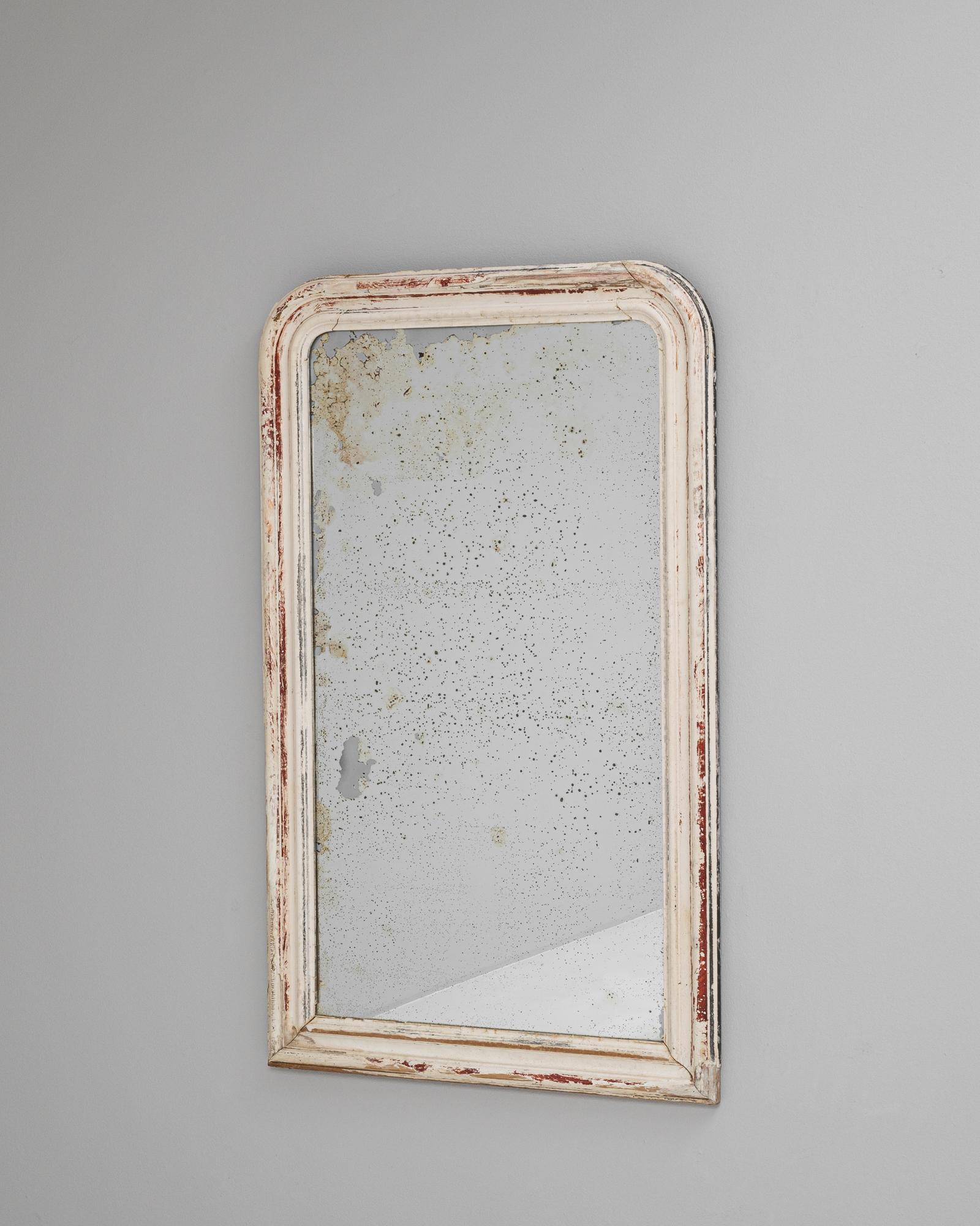 Francese Specchio francese del 1880 in legno patinato bianco in vendita