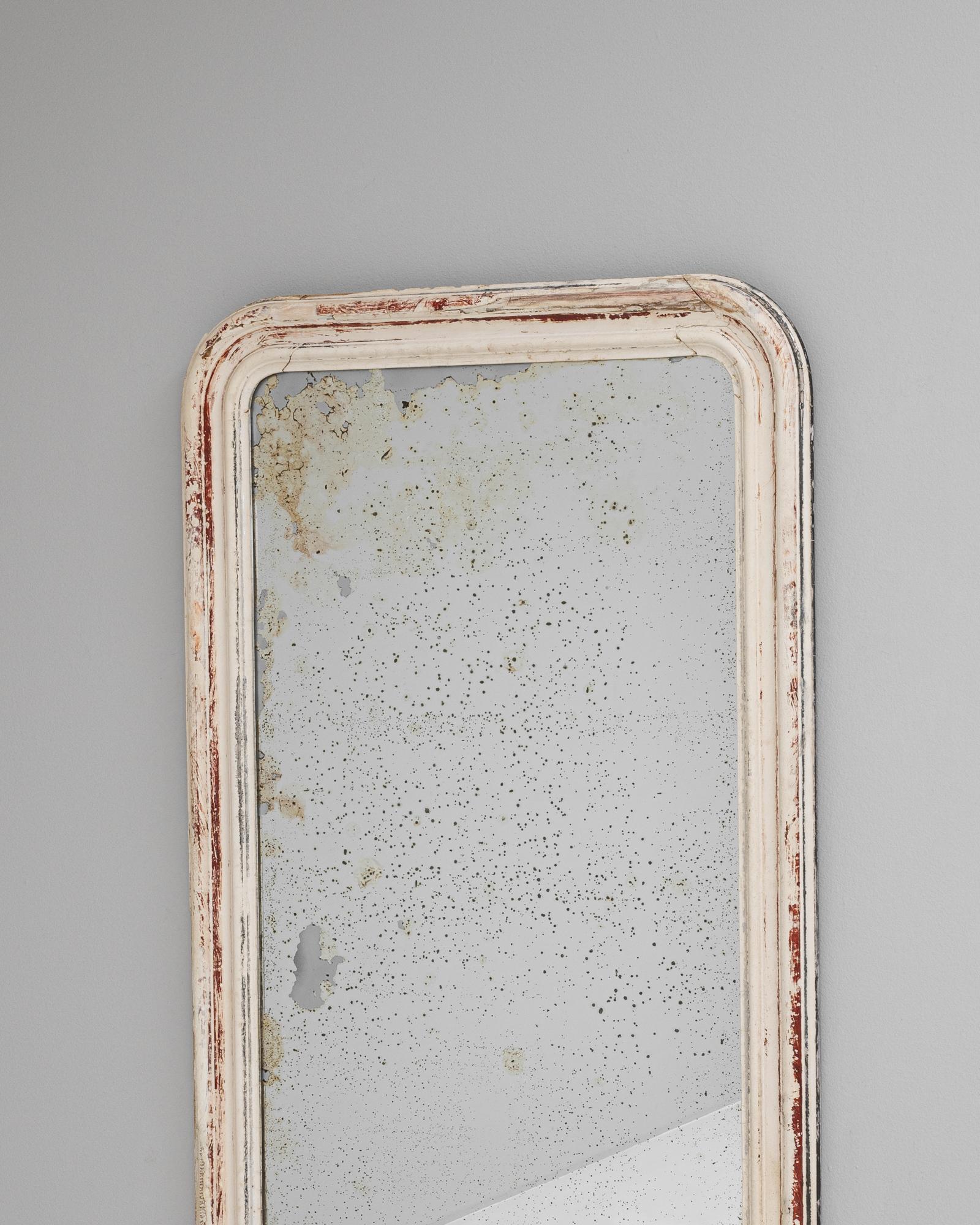 Legno Specchio francese del 1880 in legno patinato bianco in vendita