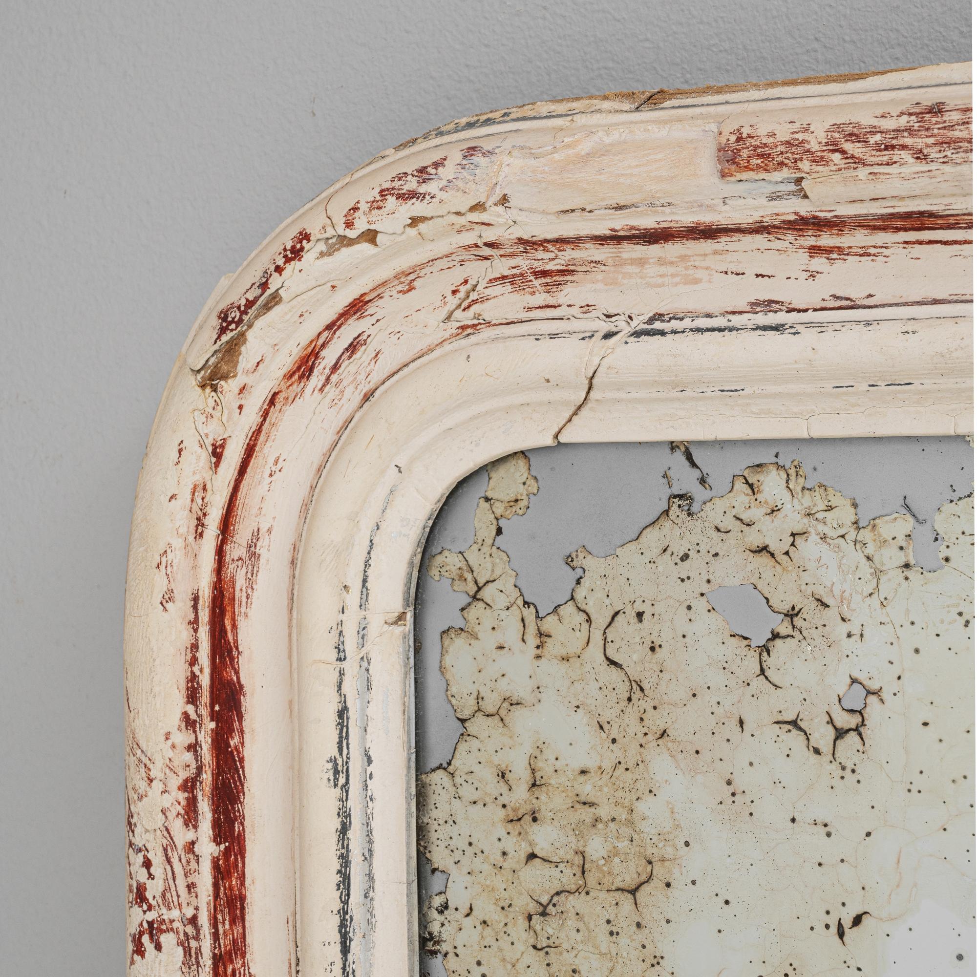 Specchio francese del 1880 in legno patinato bianco in vendita 2