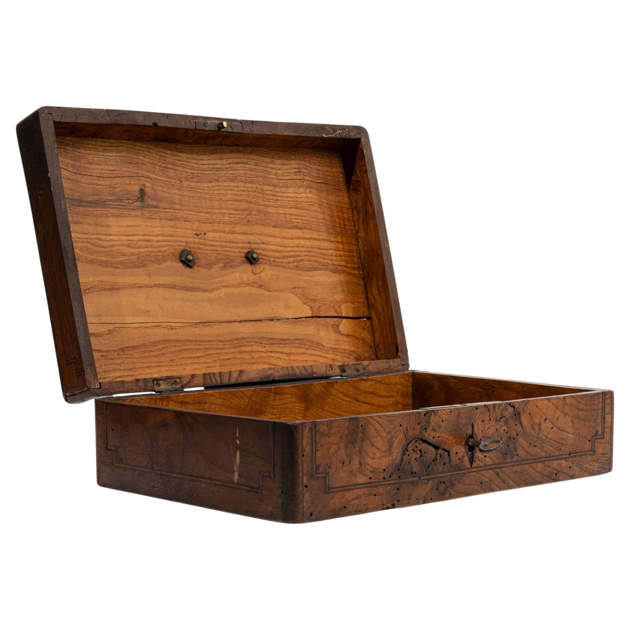 1880s French Wooden Box With Brass Handle